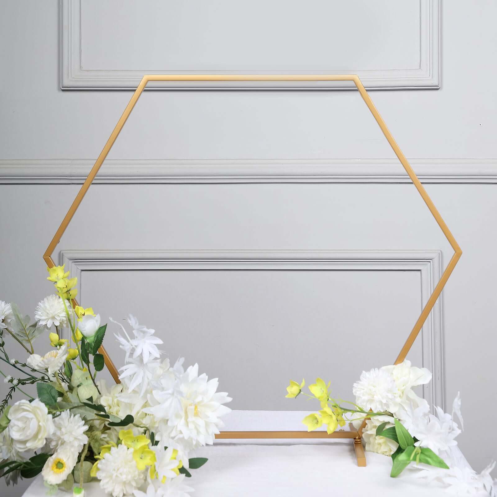 Hexagon Wedding Arch Table Centerpiece Metal Gold - Self-Standing Geometric Flower Balloon Stand 24