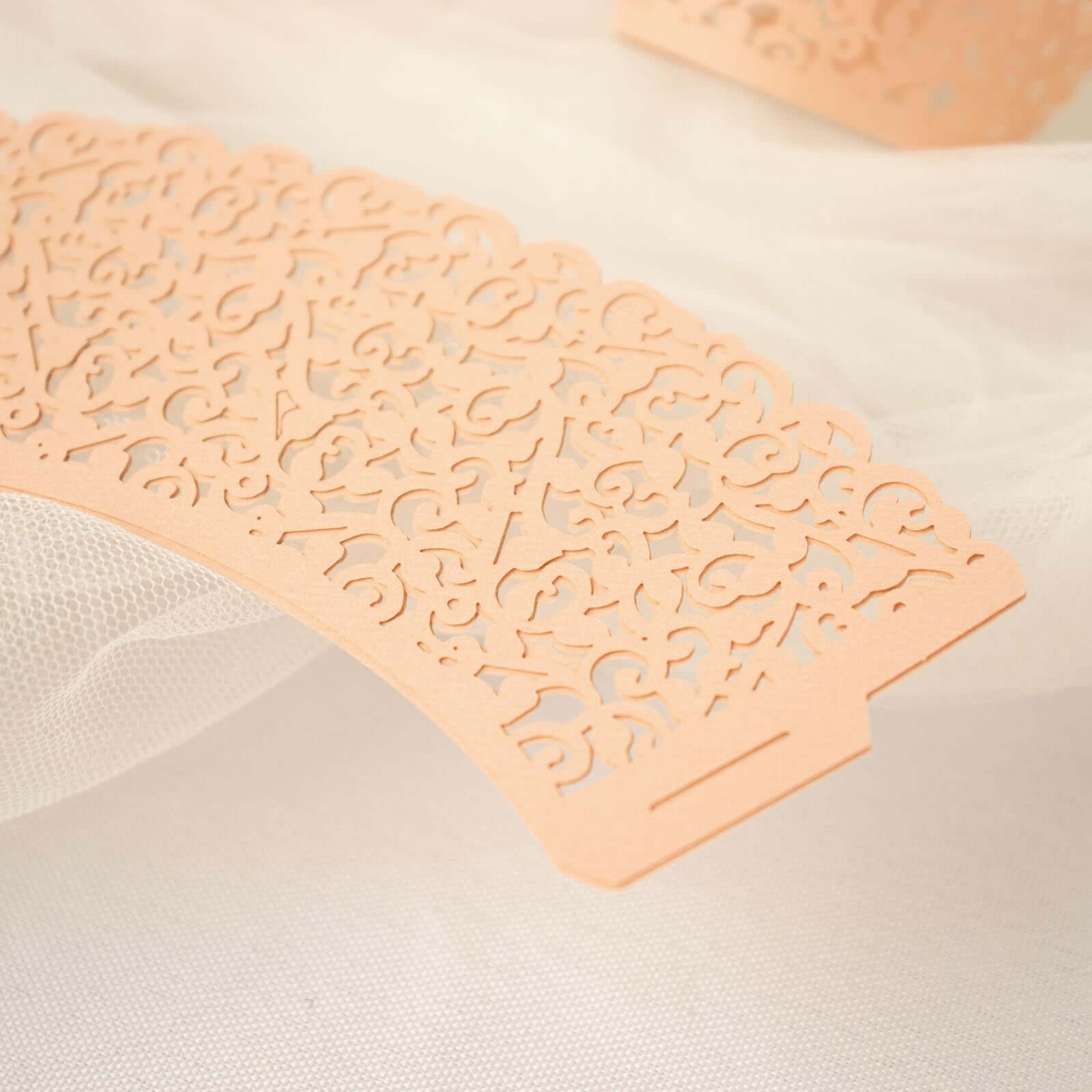 25-Pack Paper Cupcake Wrappers Lace Laser Cut Design Blush - Muffin Baking Cup Trays for Events