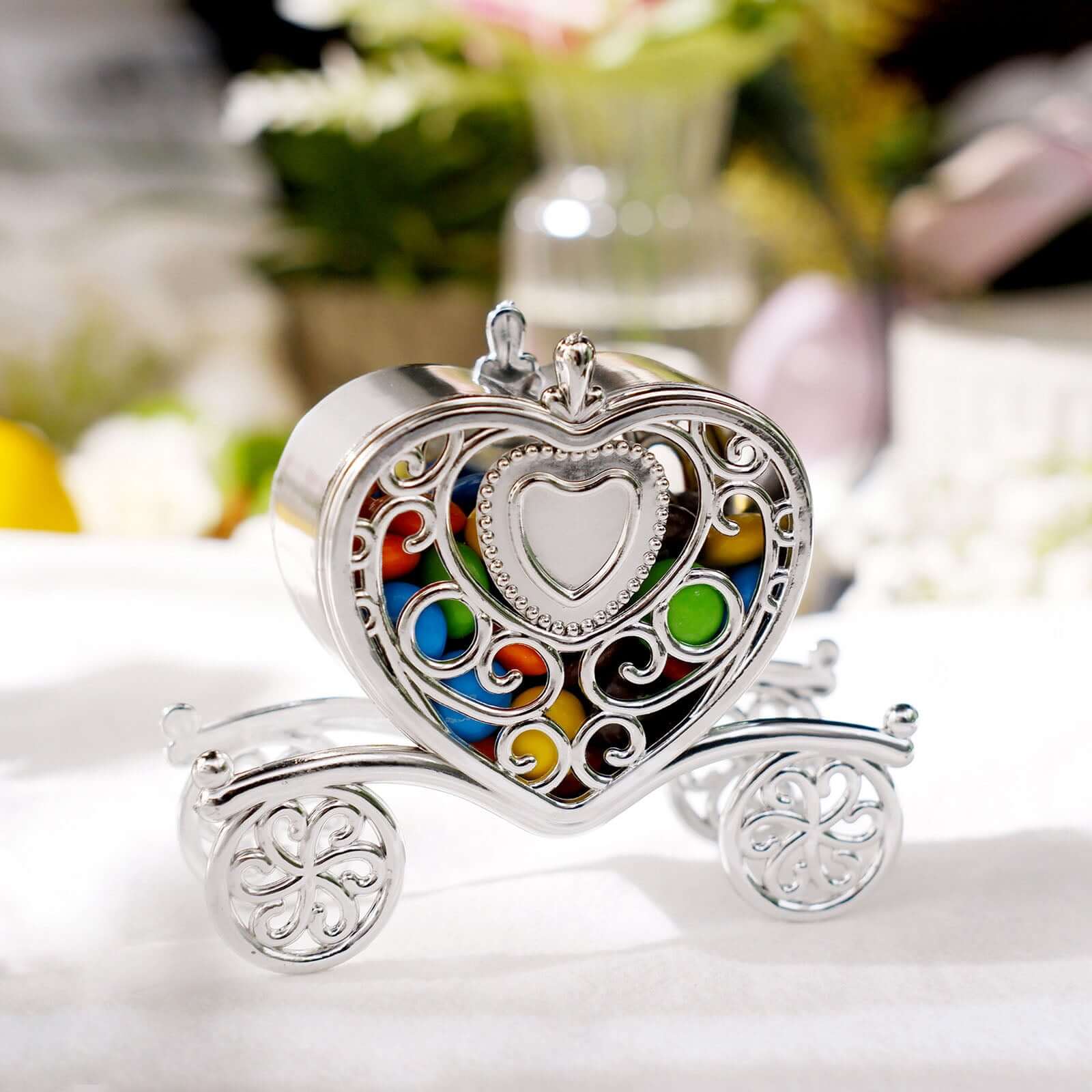 12-Pack Heart Carriage Candy Container Gift Boxes Silver Princess - Stylish Favor Boxes for Special Occasions 4