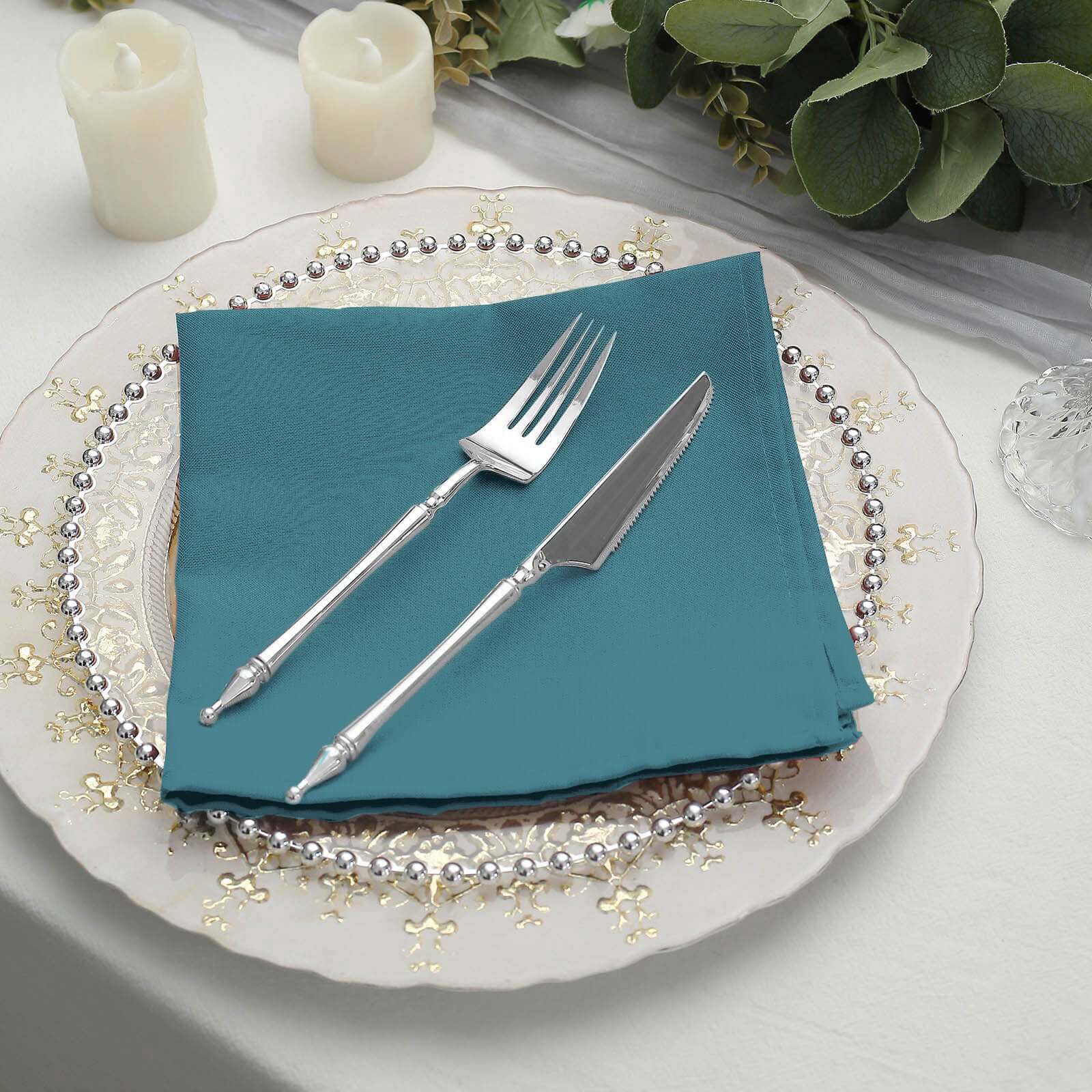 5 Pack Polyester 17x17 Napkins Peacock Teal - Durable & Wrinkle Resistant Dinner Napkins