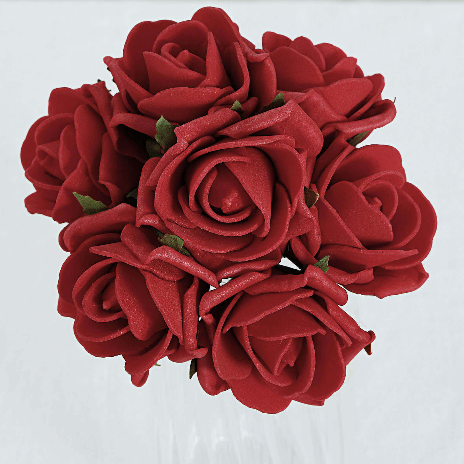 24 Roses 2 Red Artificial Foam Flowers With Stem Wire and Leaves