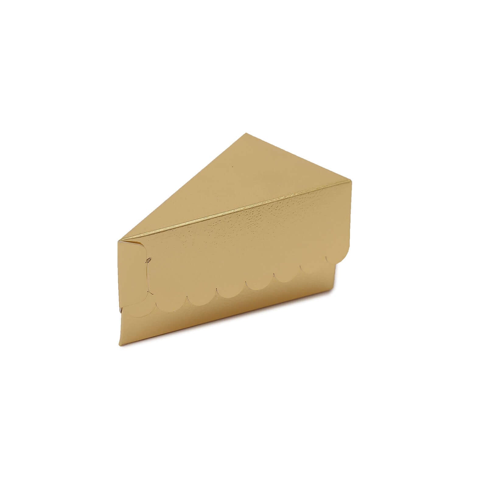 10-Pack Cardstock Triangle Cake Slice Boxes Gold with Scalloped Top - Decorative Takeaway Dessert Containers for Small Pie Snacks & Party Favors 4x2.5