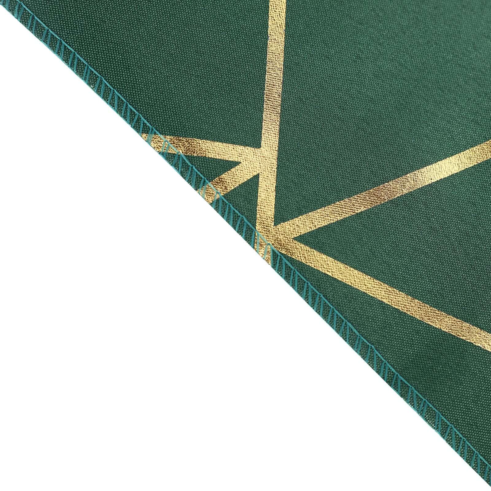 Polyester 9ft Table Runner Hunter Emerald Green with Gold Foil Modern Geometric Accent