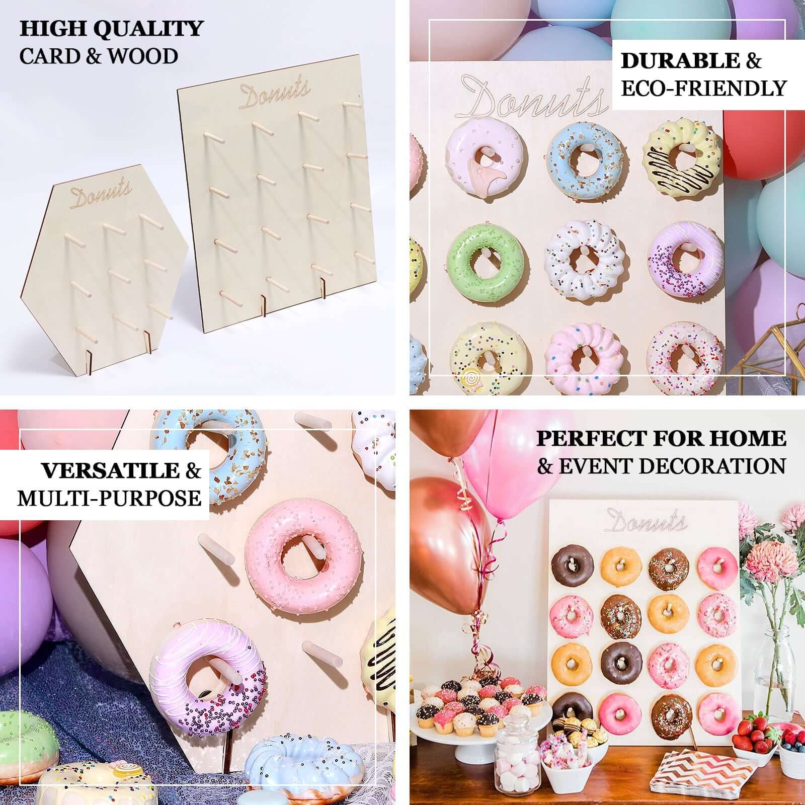 Wooden Hexagon Donut Wall Stand - Space Saving Detachable Rustic Chic Doughnut Pegboard Dessert Display Pretzel Bagel Holder 13