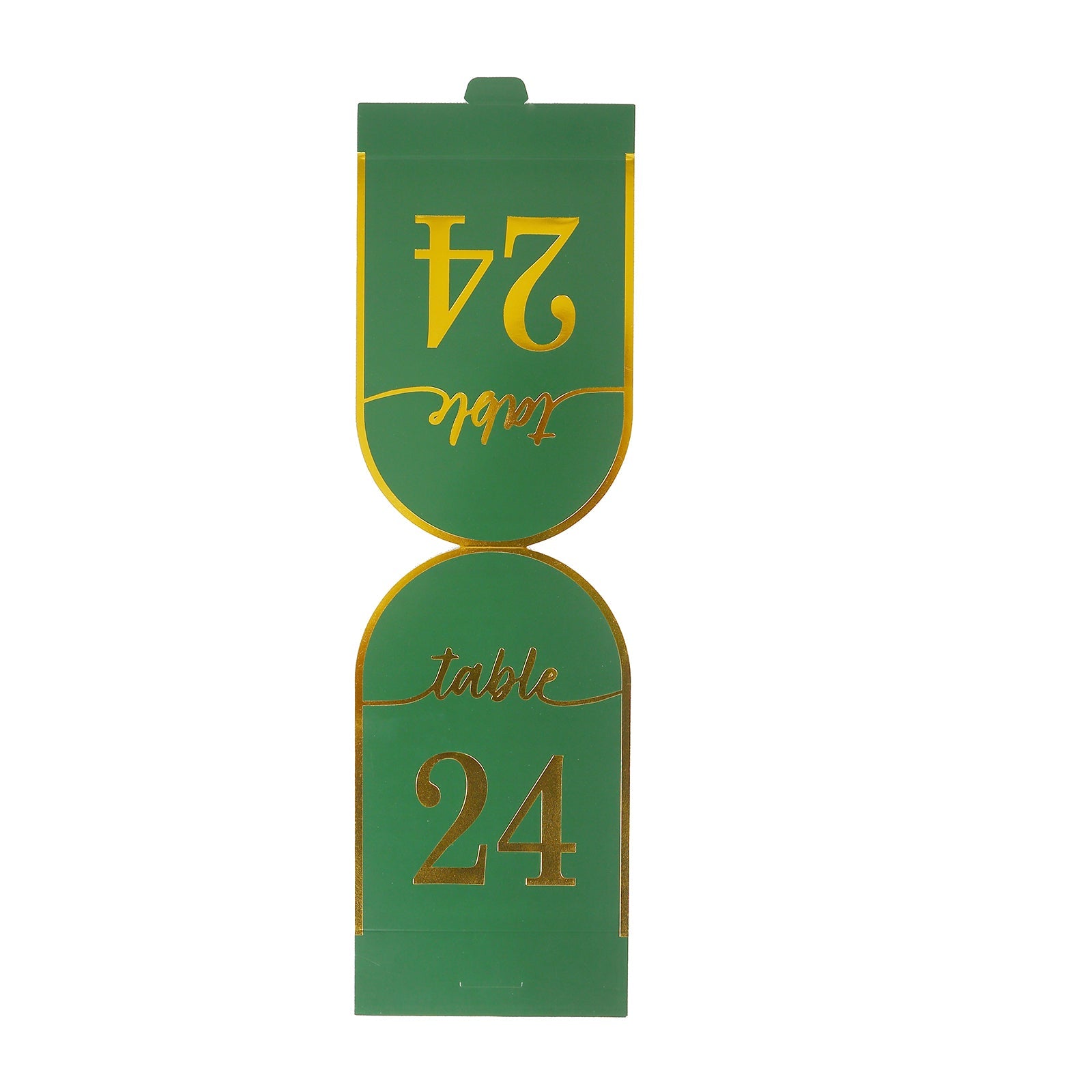 25-Pack Paper Wedding Table Numbers 1-25 Hunter Emerald Green Arch Cutout Design - Sleek & Modern Free Standing Double Sided Table Tent Cards with Metallic Gold Foil Numbers 7