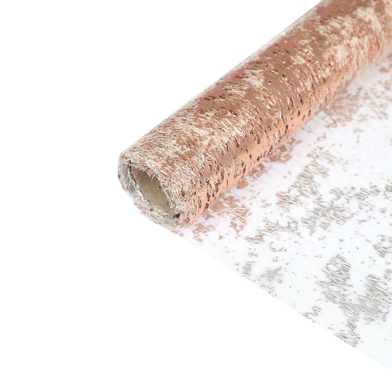 Mesh Polyester 108 Table Runner Roll Metallic Rose Gold - Distressed Foil Look Disposable Table Decor