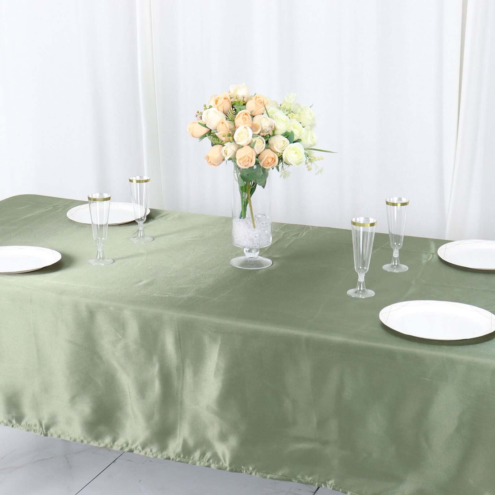 Satin Rectangular 60x102 Tablecloth Dusty Sage Green - Smooth and Lustrous Table Cover