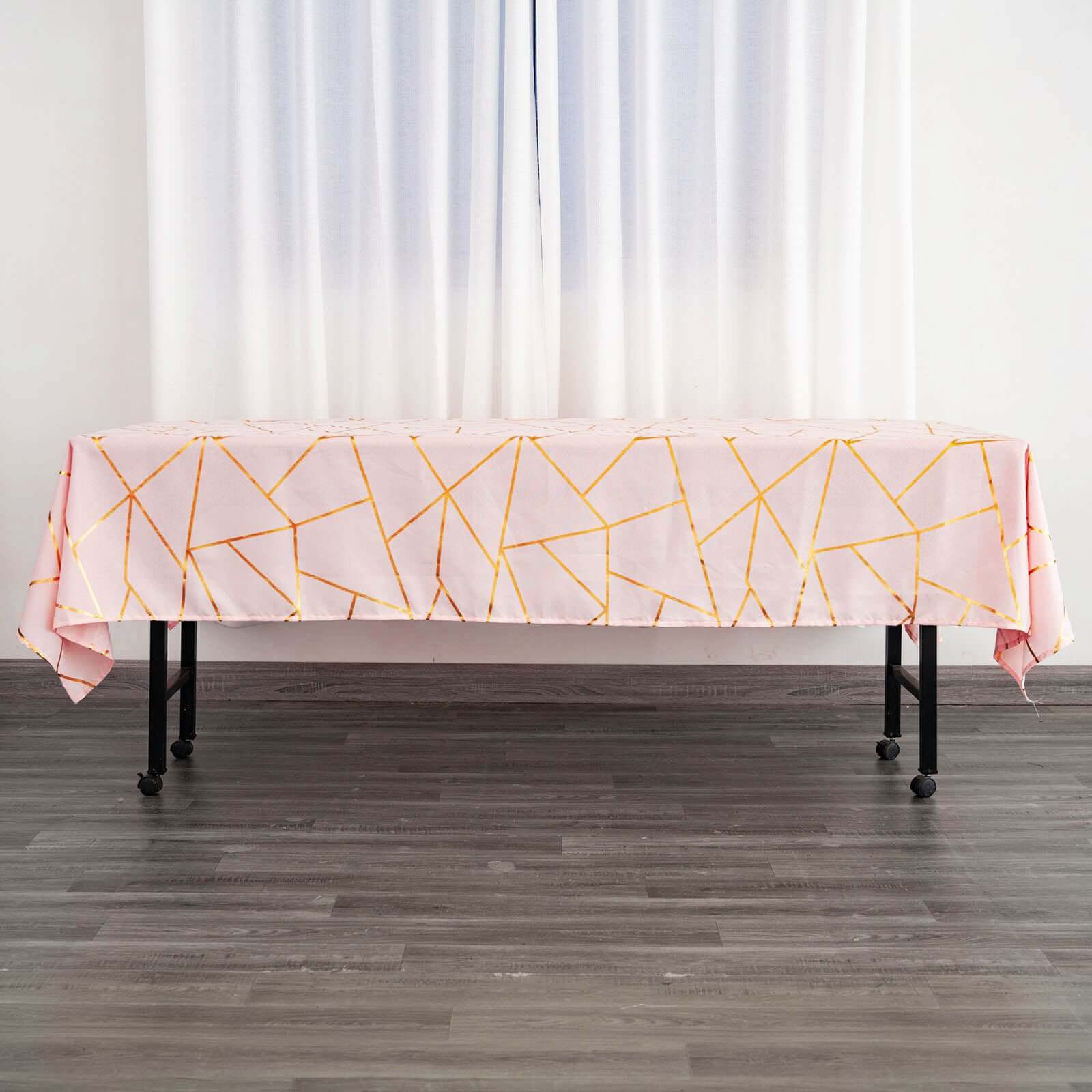 Polyester 60x102 Rectangle Tablecloth Blush with Gold Foil Geometric Pattern - Wrinkle-Resistant & Durable Table Cover