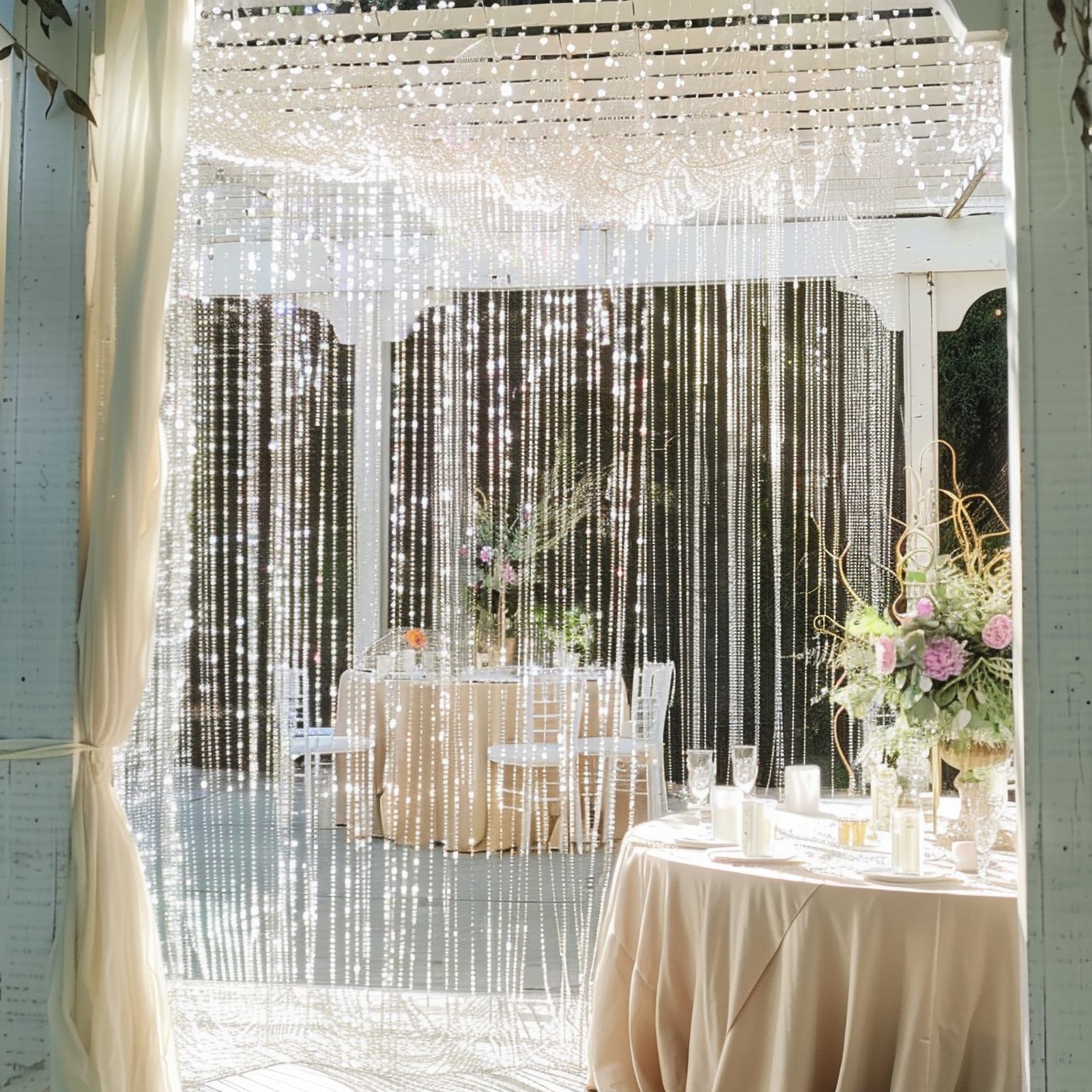 Acrylic Crystal Beaded Curtain with Fabric Rod Pocket, 43 Strands Room Divider Clear Diamond Cut Beads Doorway String Curtain - 5ftx12ft