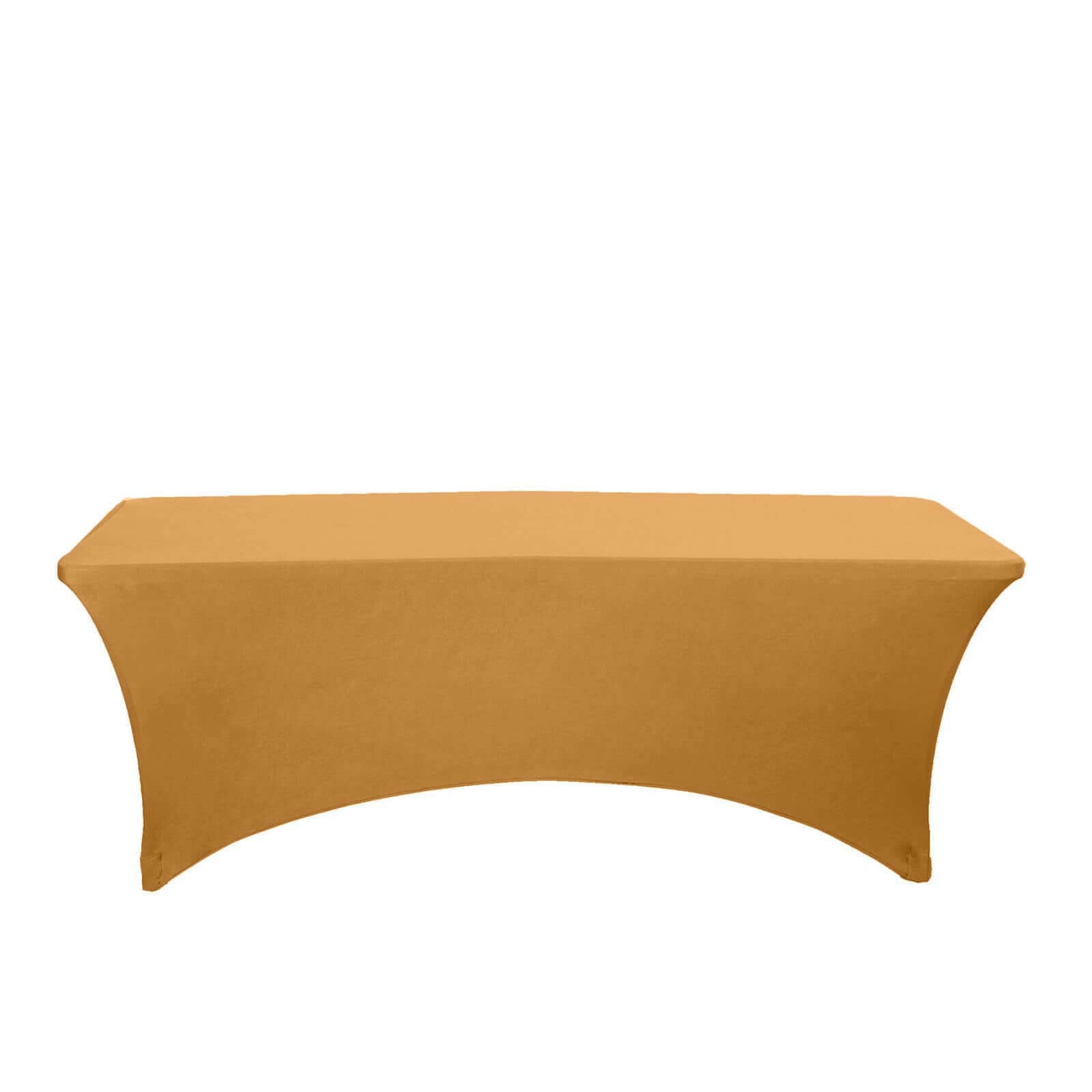 Stretch Spandex 96x30 Rectangle Table Cover Gold - Durable Form-Fitting Tablecloth for Events & Presentations