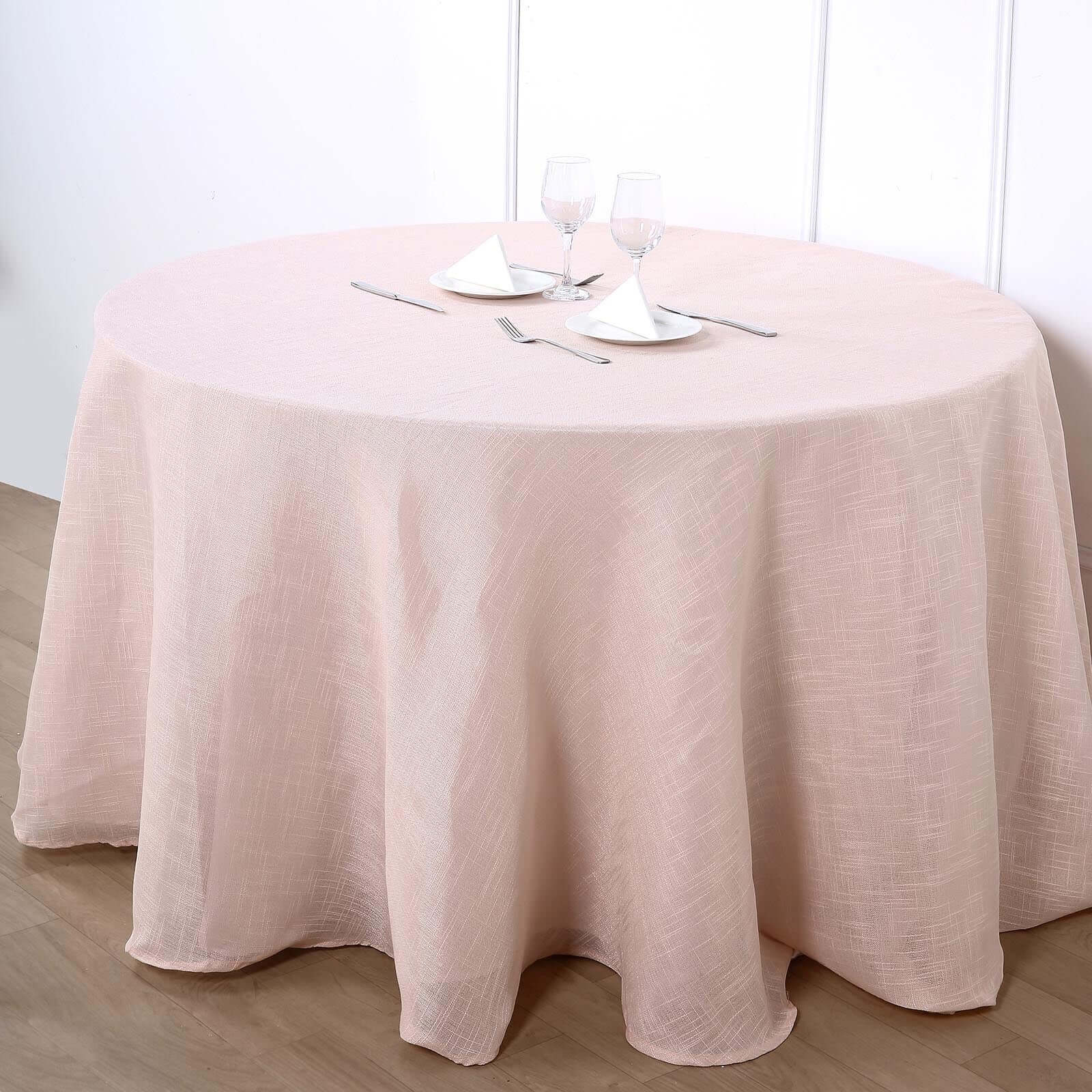Faux Linen 108 Round Tablecloth Blush - Slubby Textured & Wrinkle Resistant Table Cover