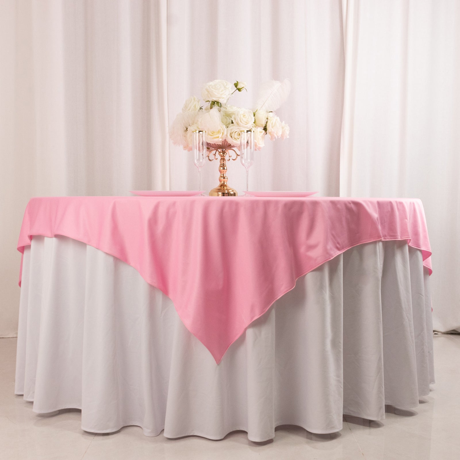 Premium Scuba 70x70 Table Overlay Square Tablecloth Pink - Wrinkle Free & Stain Resistant Table Cover