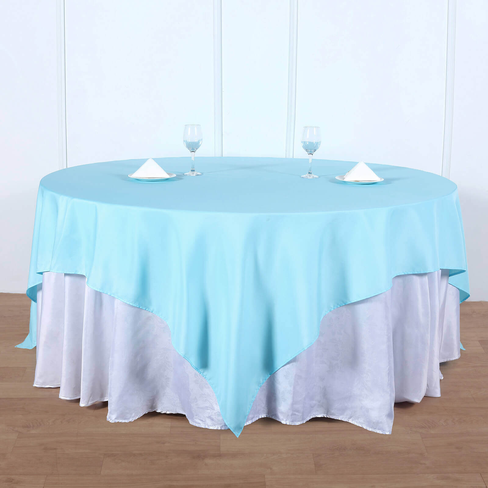 Polyester 90x90 Table Overlay Square Tablecloth Light Blue - Wrinkle-Resistant & Durable Table Cover