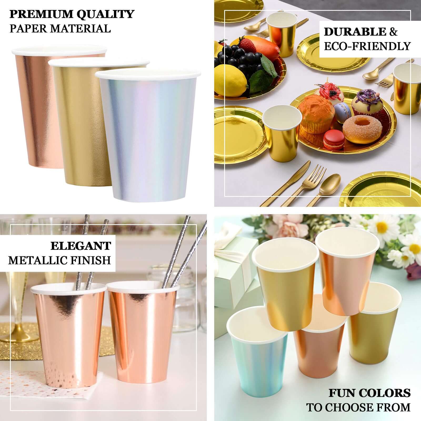 24-Pack Paper Cups in Metallic Gold - Stylish Disposable Party Cups for Hot & Cold Beverages 9oz