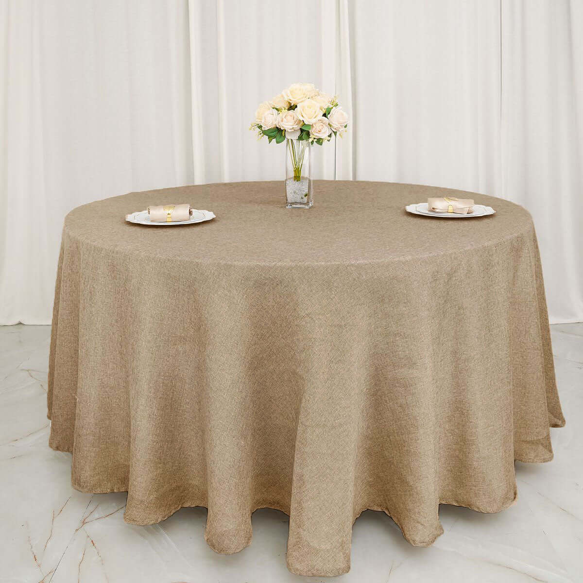 Faux Burlap Jute 120 Round Tablecloth Natural - Rustic Seamless Event Table Linen