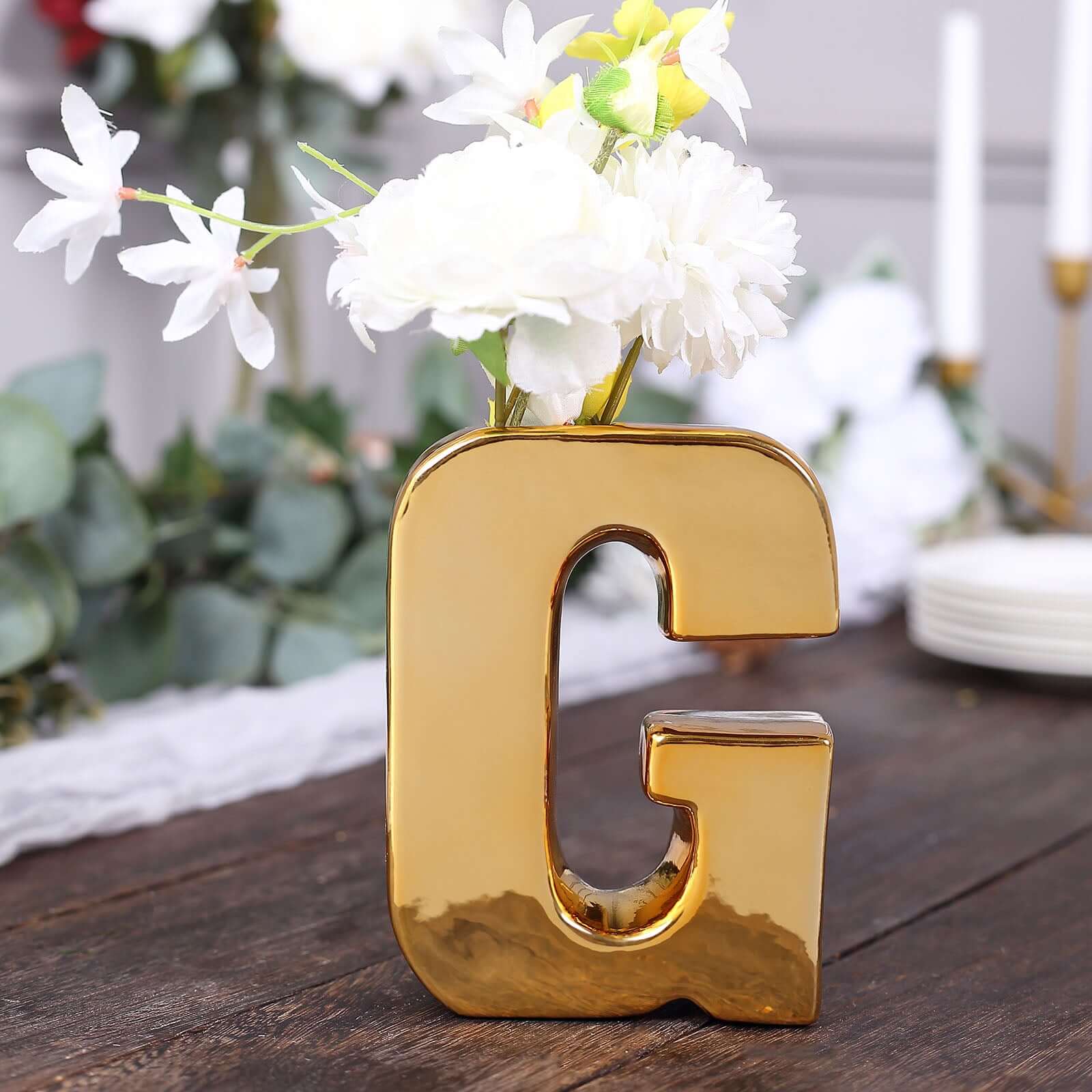 Shiny Ceramic Vase Letter G Gold Plated - Chic Bud Planter Pot for Events & Decor 6