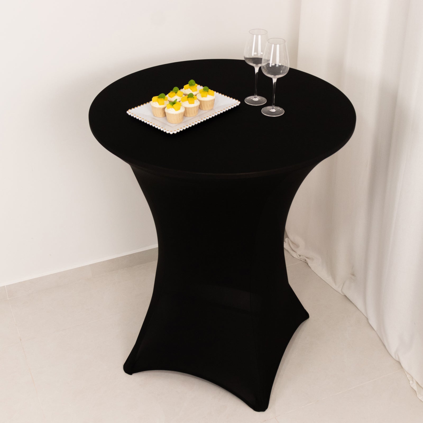Spandex 33-36 Round Cocktail Table Cover Black - Easy to Maintain Stretch Fitted Highboy Tablecloth