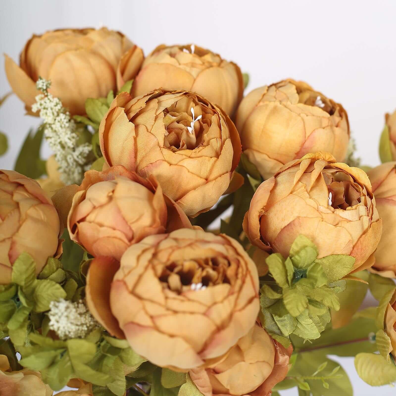 2 Pack 19 Gold Artificial Peony Flower Wedding Bouquets, Faux Silk Flower Arrangements