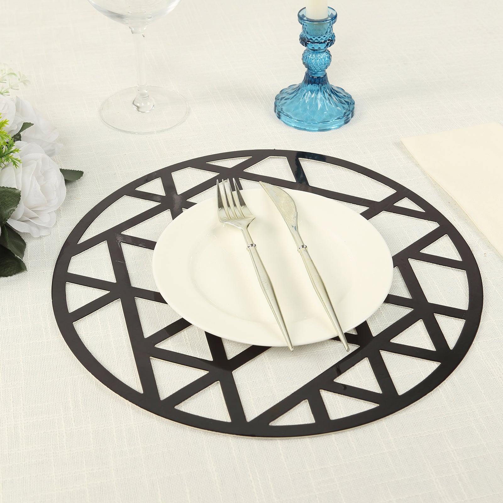 6-Pack Disposable Table Placemats in Black Laser Cut Geometric Triangle Design - 700GSM Cardboard Placemats for Glamorous Table Settings 13