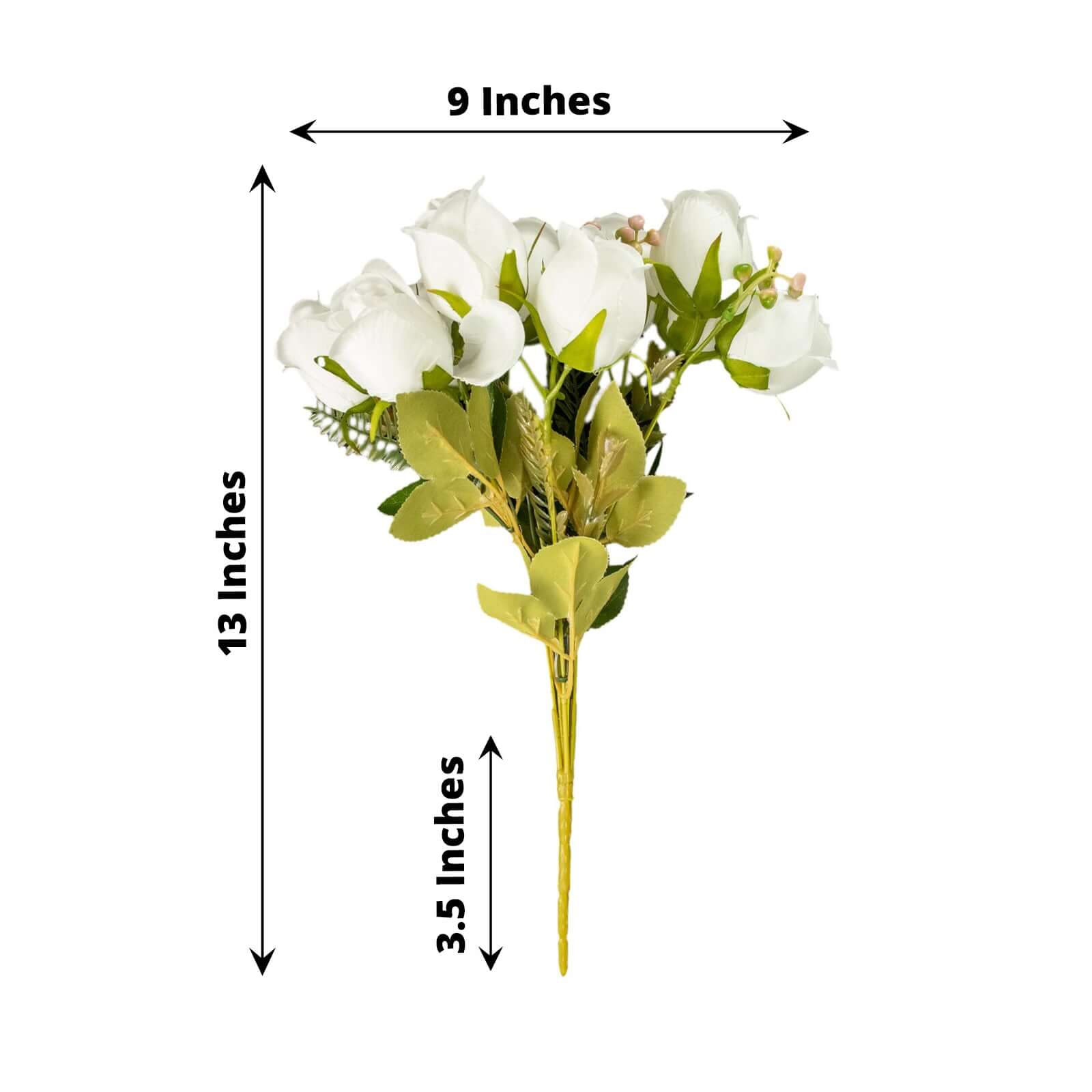 3 Pack 13 White Real Touch Silk Rose Bud Flower Bridal Bouquets, Artificial Floral Bush Arrangements