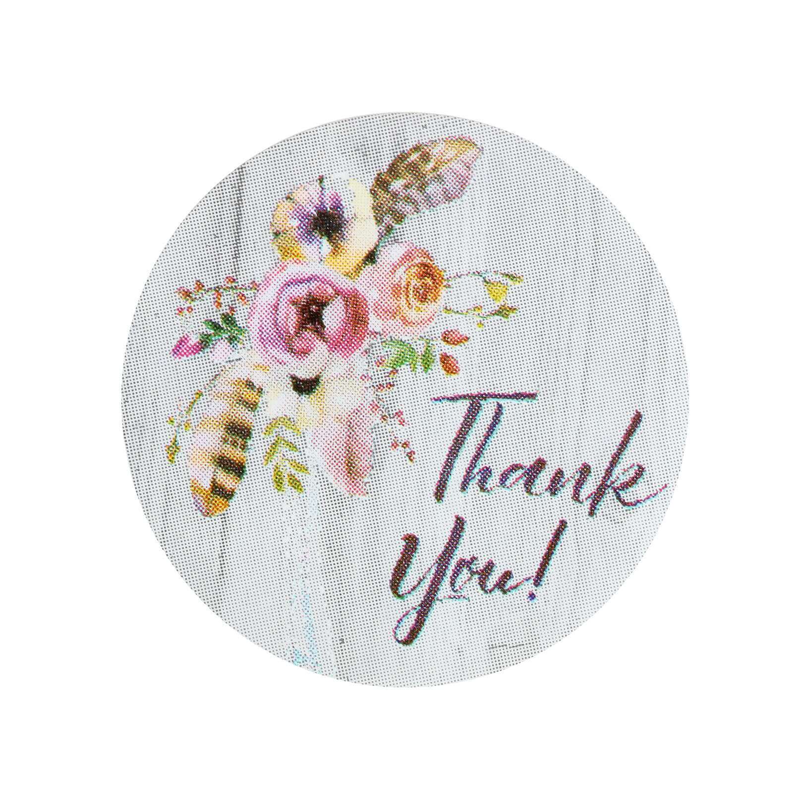 500Pcs 1 Thank You Rustic Floral Boho Chic Stickers Roll, Labels For DIY Envelope Seal - Round