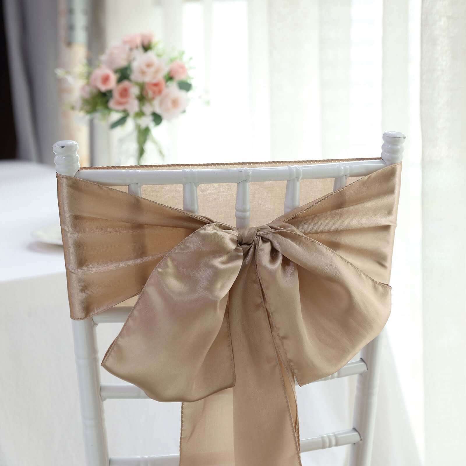 5 Pack Satin Chair Sashes Nude - Durable Chair Bows with Shiny Finish 6x106