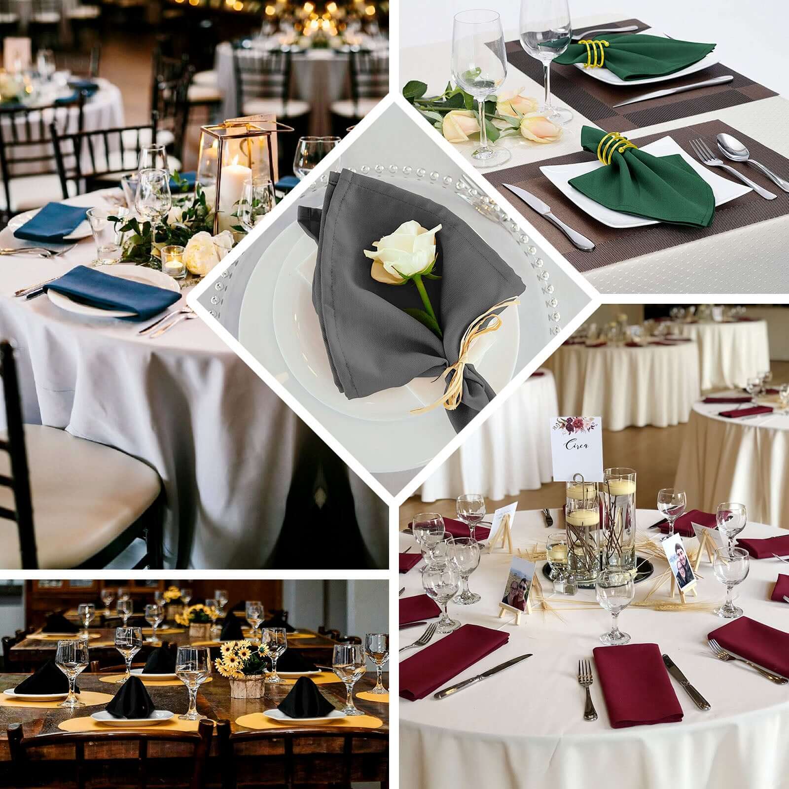 5 Pack Polyester 20x20 Napkins Hunter Emerald Green - Wrinkle Resistant & Easy Care Cloth Napkins