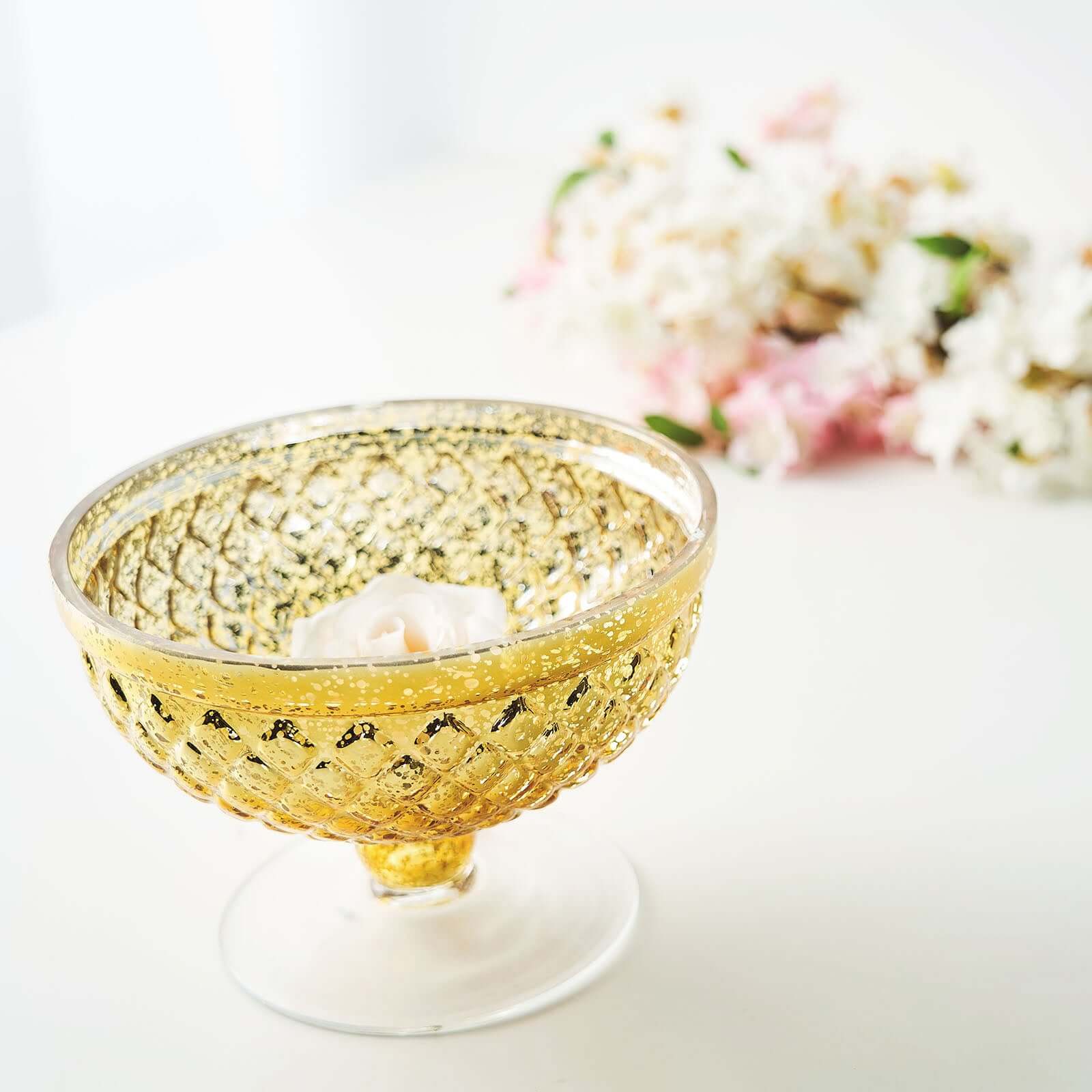 Mercury Glass Pedestal Bowl Vase Compote Style Gold - Sophisticated Floral Table Decor for Events 8