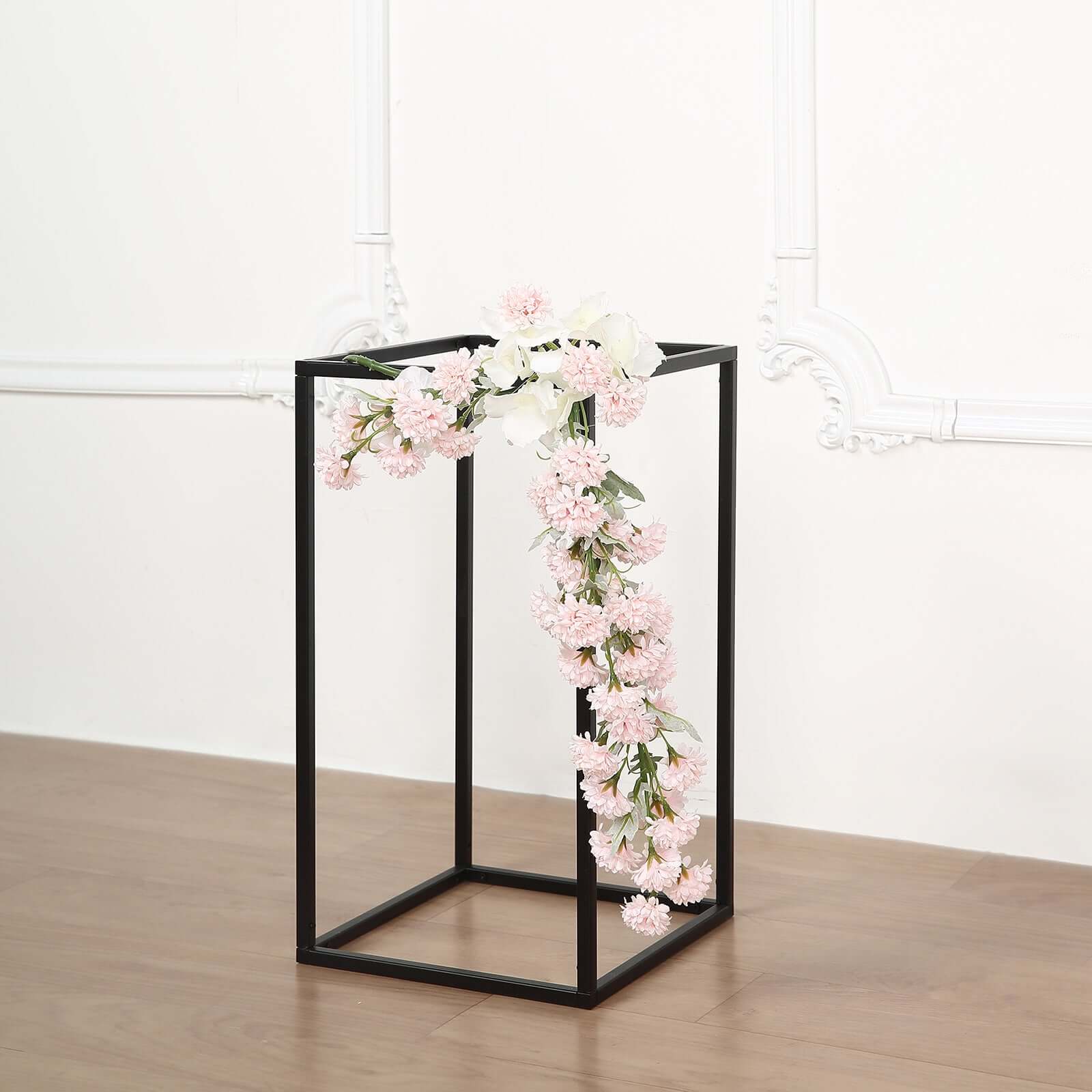 2-Pack Wedding Flower Stand Matte Black Metal Geometric Column Frame Rectangular - Versatile Floral Pedestal for Sophisticated Arrangements 16