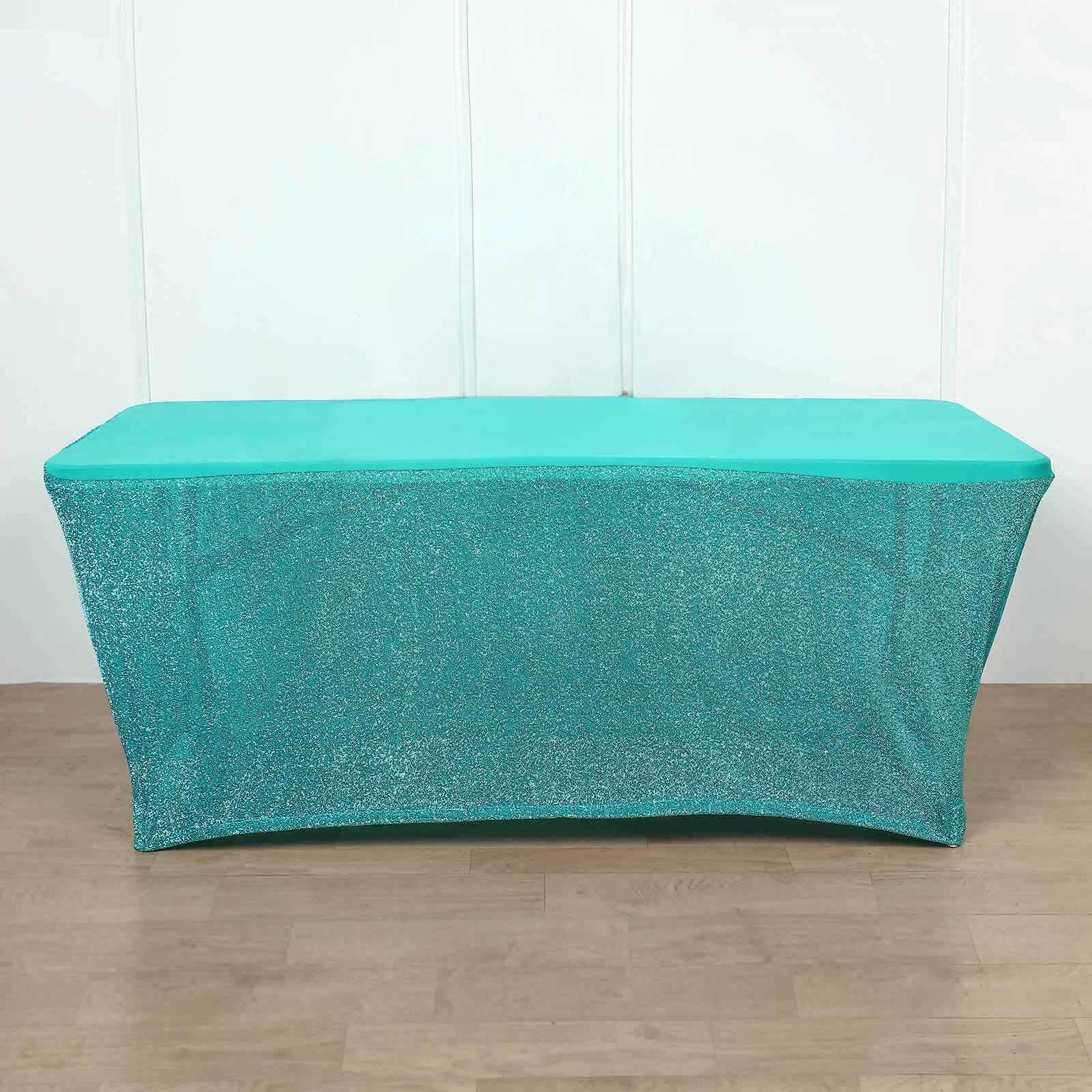 Stretch Spandex 72x30 Rectangle Tablecloth Metallic Turquoise - Form-Fitting Table Cover