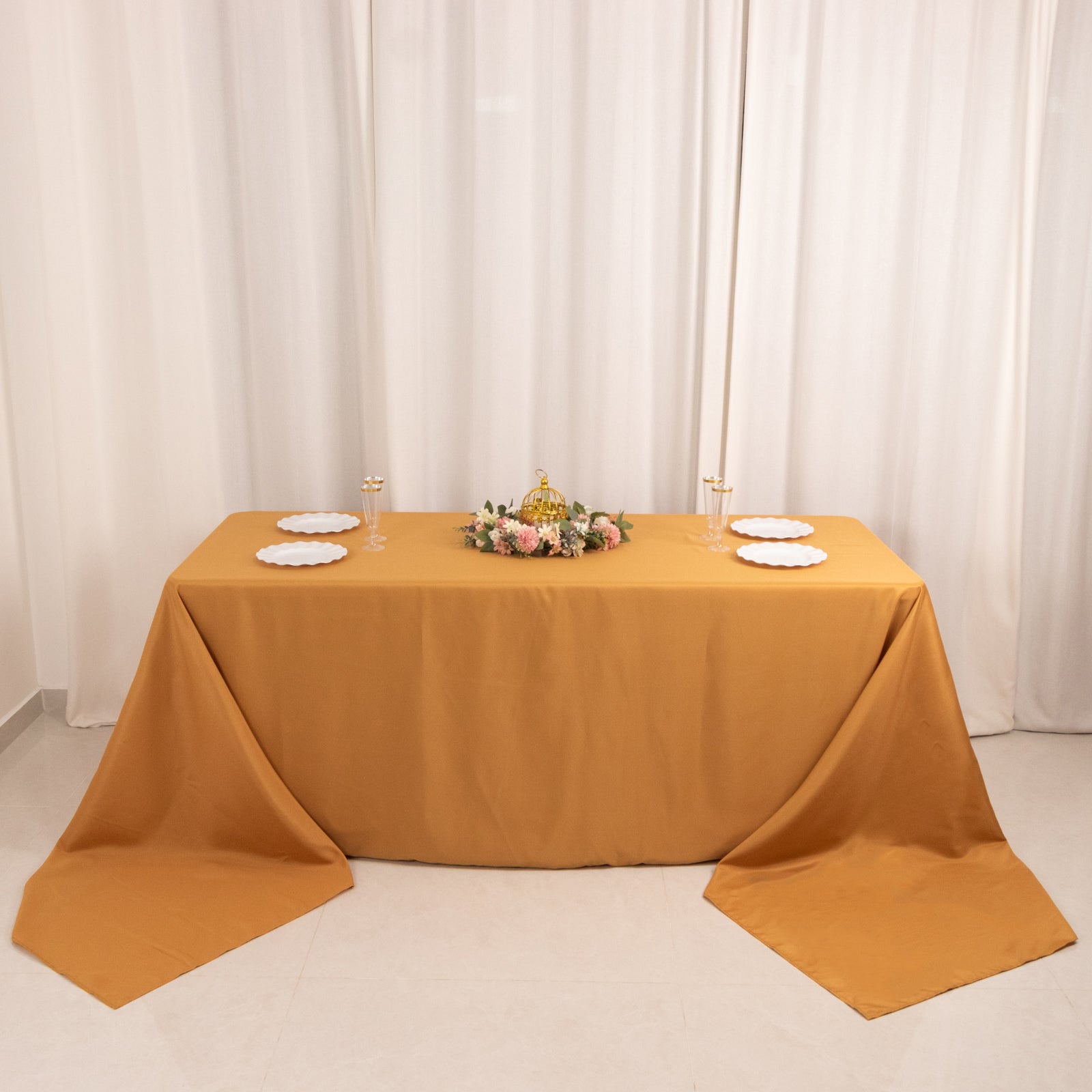 Premium Polyester 90x156 Rectangle Tablecloth Gold - Seamless 220GSM Stain-Resistant Design for Classy Events