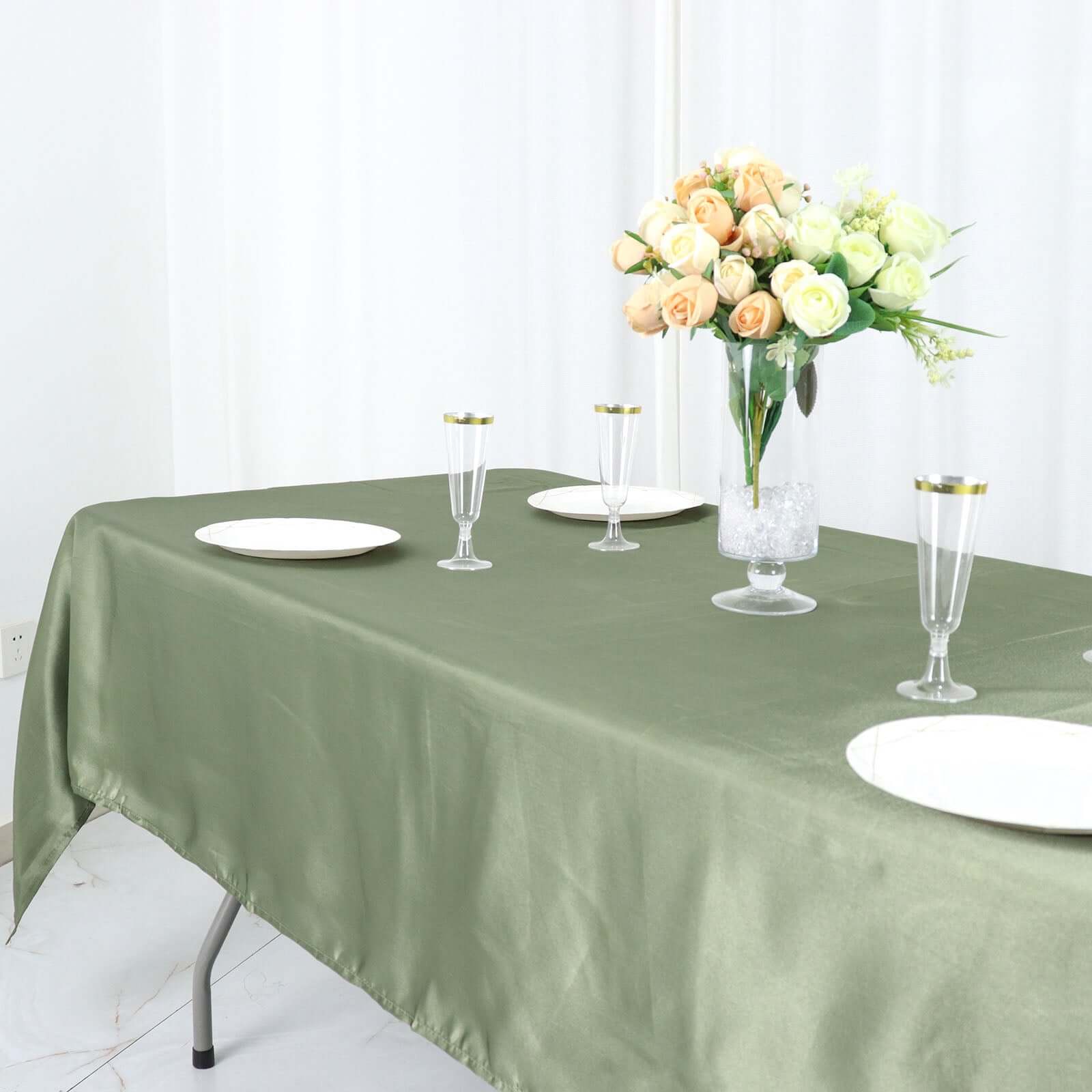 Satin Rectangular 60x102 Tablecloth Dusty Sage Green - Smooth and Lustrous Table Cover