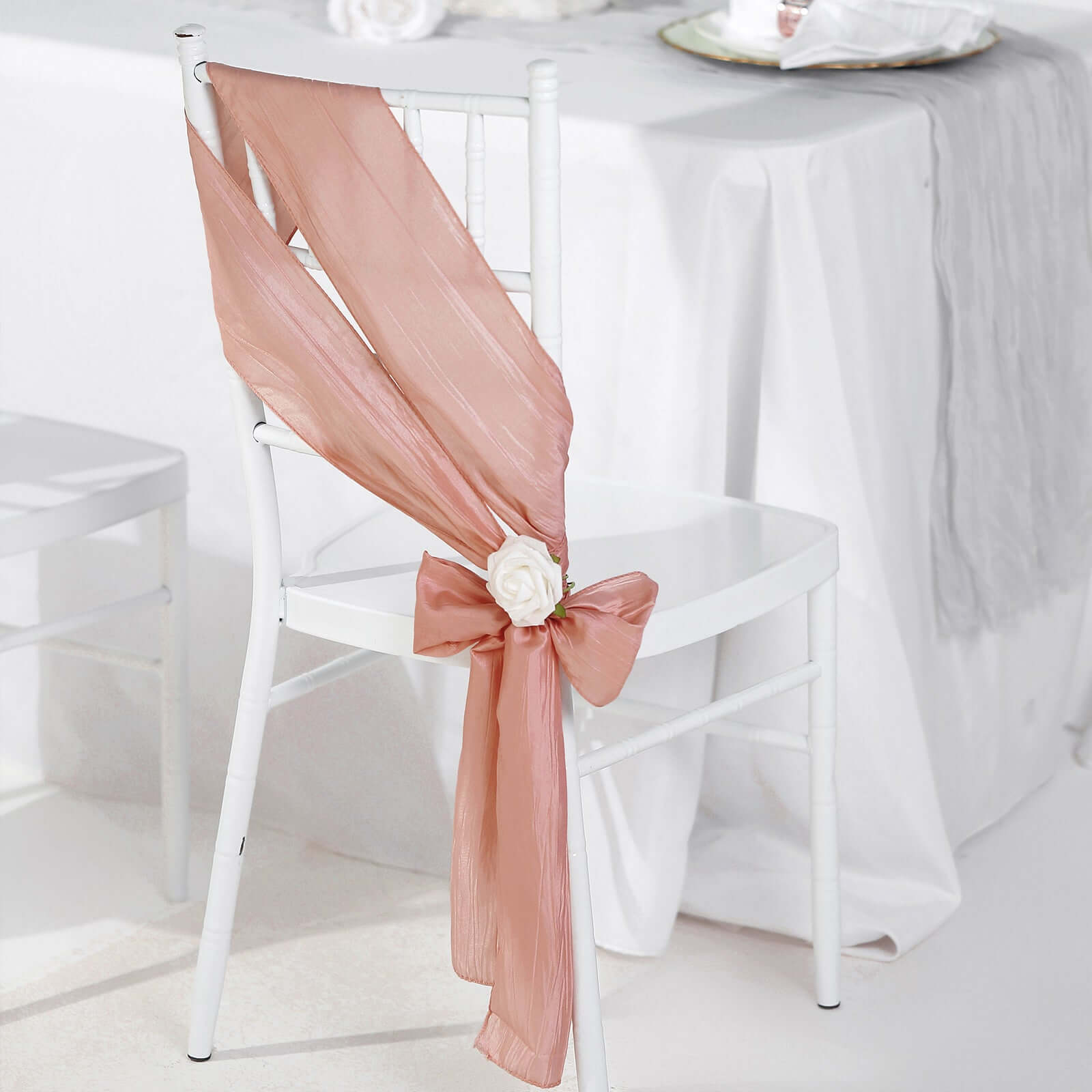 5 Pack Taffeta 6x106 Chair Sashes Dusty Rose Accordion Crinkle Texture - Stylish Decor for Weddings & Gatherings