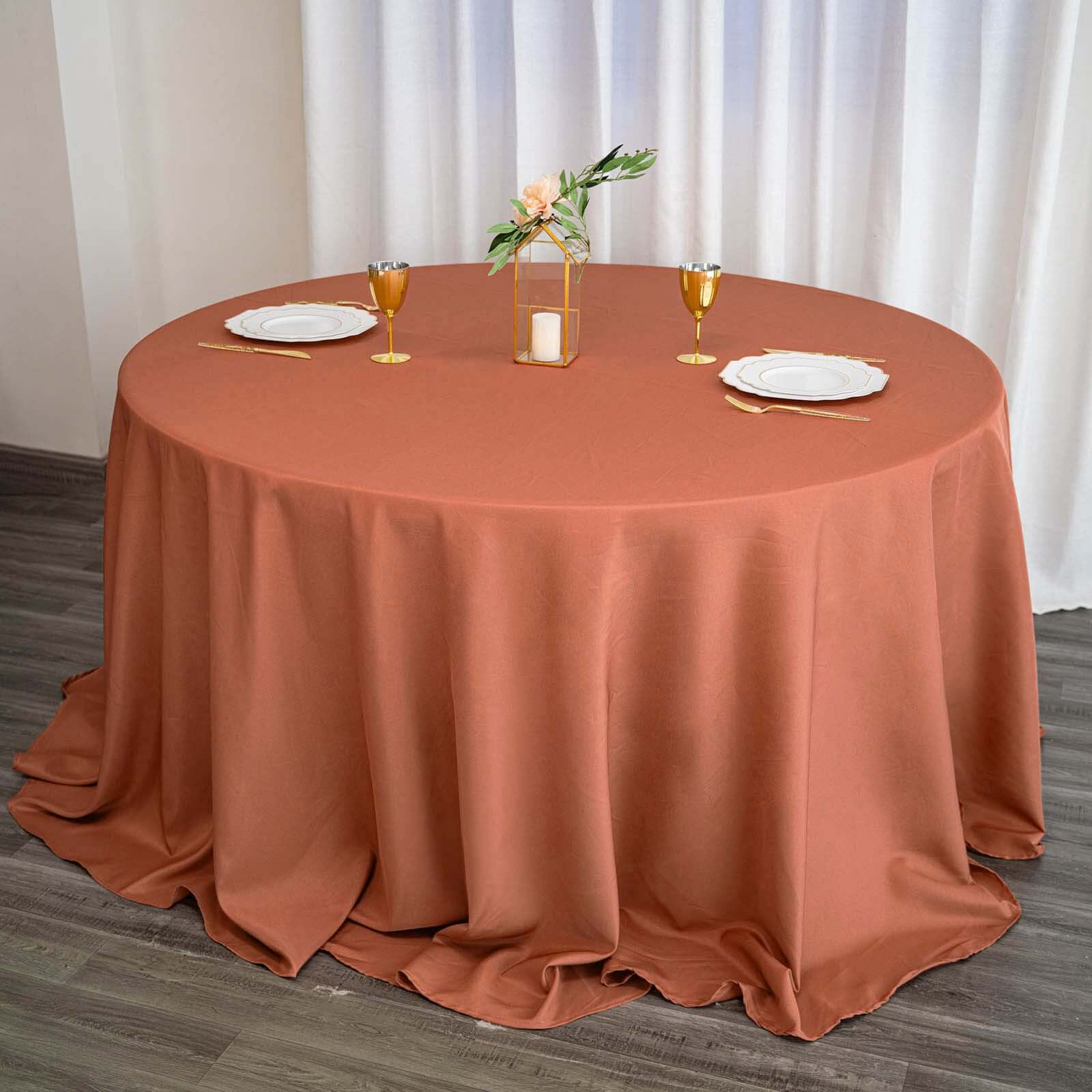 Polyester 132 Round Tablecloth Terracotta (Rust) - Seamless Chic Table Cover