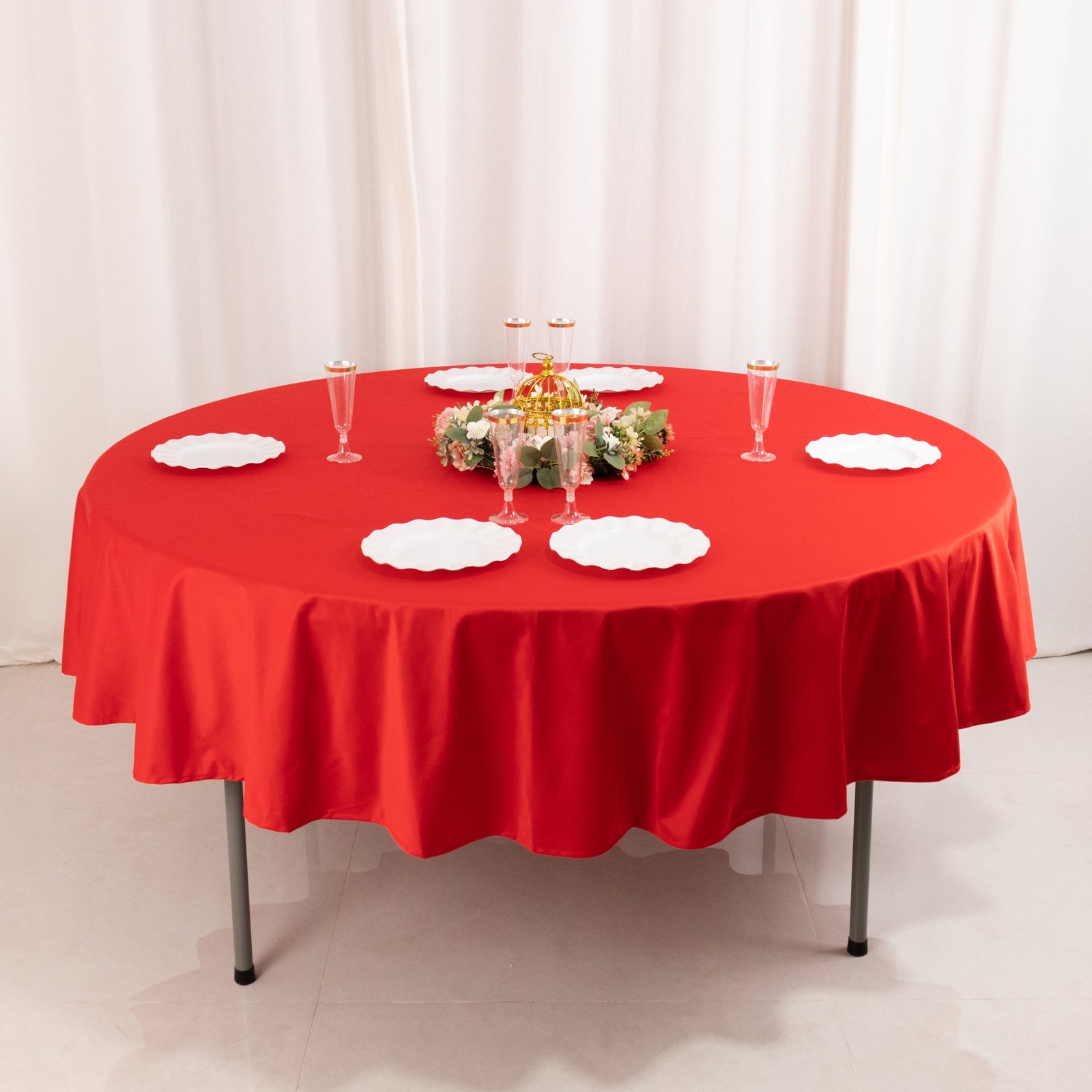 Premium Scuba Round 90 Tablecloth Red - Wrinkle Free & Stain Resistant Table Cover
