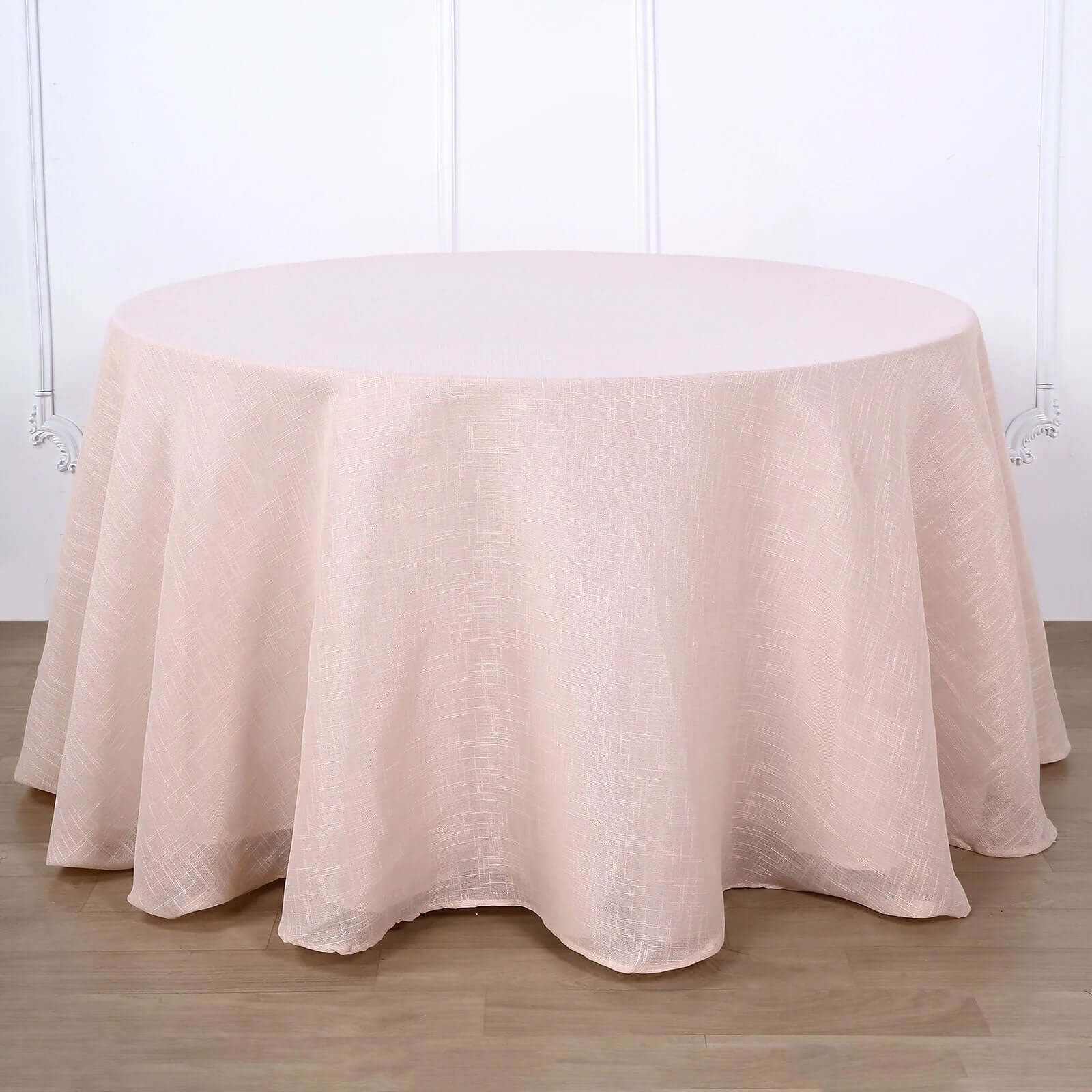 Faux Linen 108 Round Tablecloth Blush - Slubby Textured & Wrinkle Resistant Table Cover