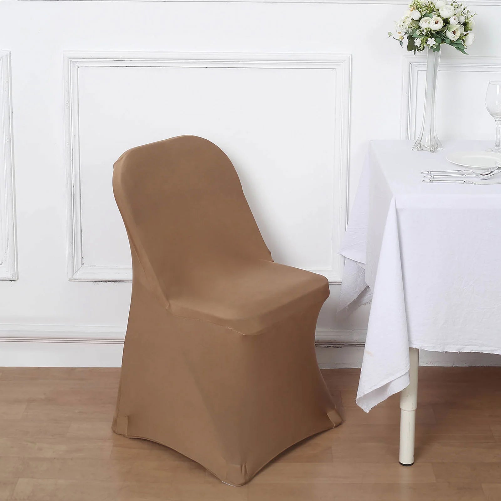 10 Pack Stretch Spandex Chair Covers Taupe for Folding Chairs - Durable 160GSM Fitted Slipcovers