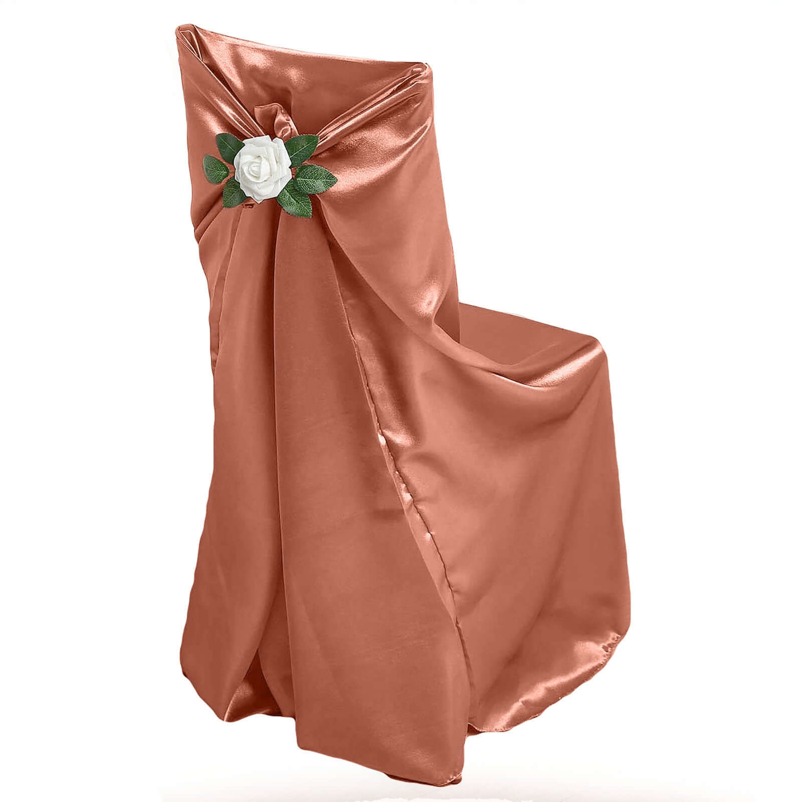 Satin Chair Cover Self-Tie Universal Design Terracotta (Rust) - Durable Slip-On Cover for Folding, Dining, Banquet & Standard Chairs