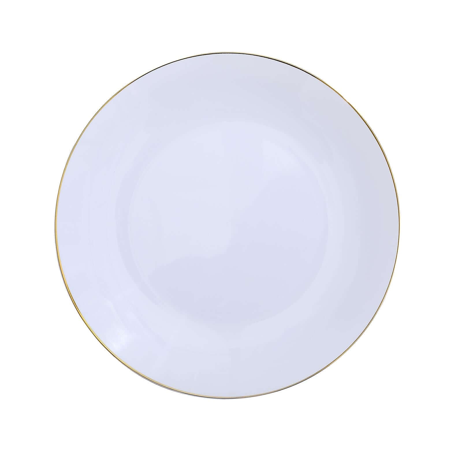 10-Pack Plastic 10 Round Dinner Plates in White with Gold Rim - Glossy Disposable Party Plates for Banquets & Special Occasions