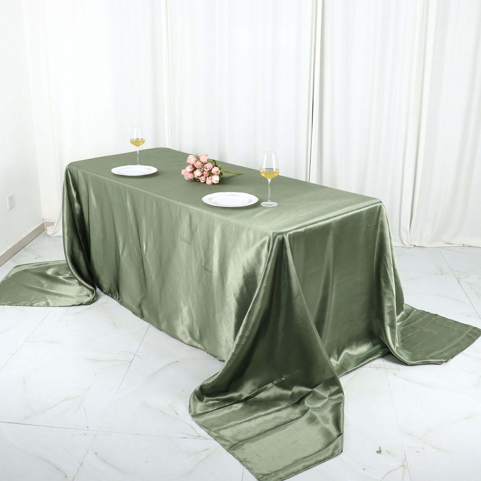 Satin Rectangular 90x156 Tablecloth Dusty Sage Green - Seamless Table Cover