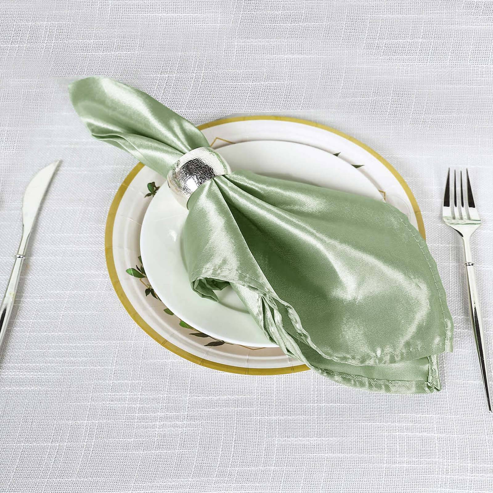 5 Pack Satin 20x20 Napkins Sage Green - Luxurious Shine & Smooth Dinner Napkins