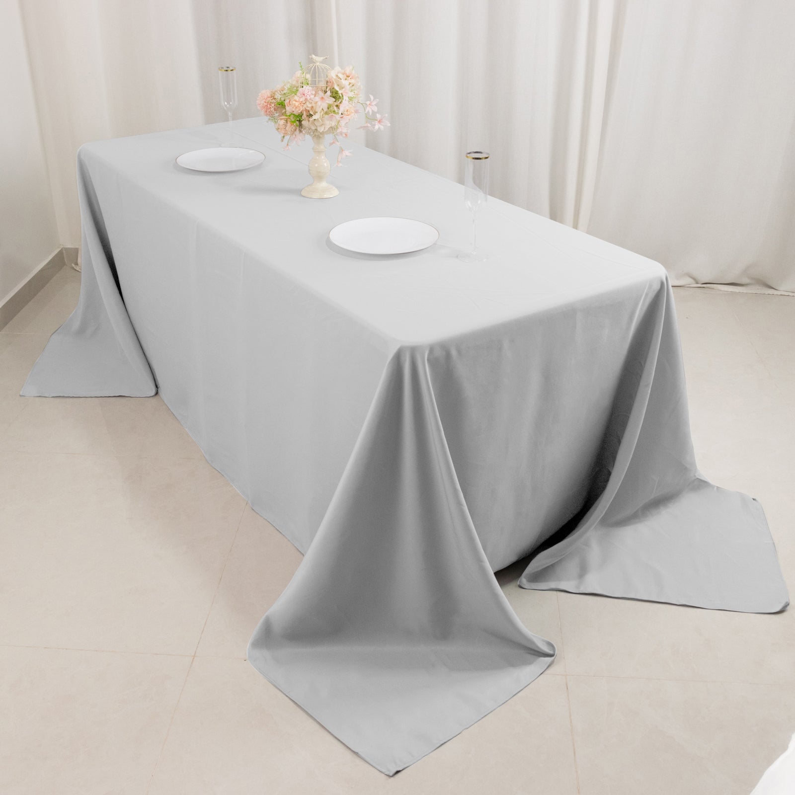 Premium Polyester 90x132 Rectangle Tablecloth Silver - Seamless 220GSM Stain-Resistant Table Cover