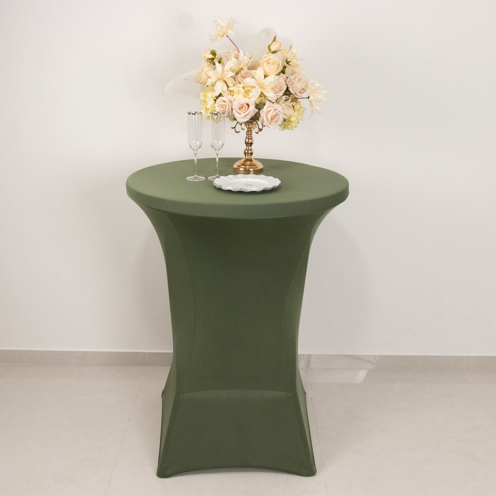 Spandex 24-32 Round Cocktail Table Cover Dusty Sage Green - Easy to Maintain Stretch Fitted Highboy Tablecloth