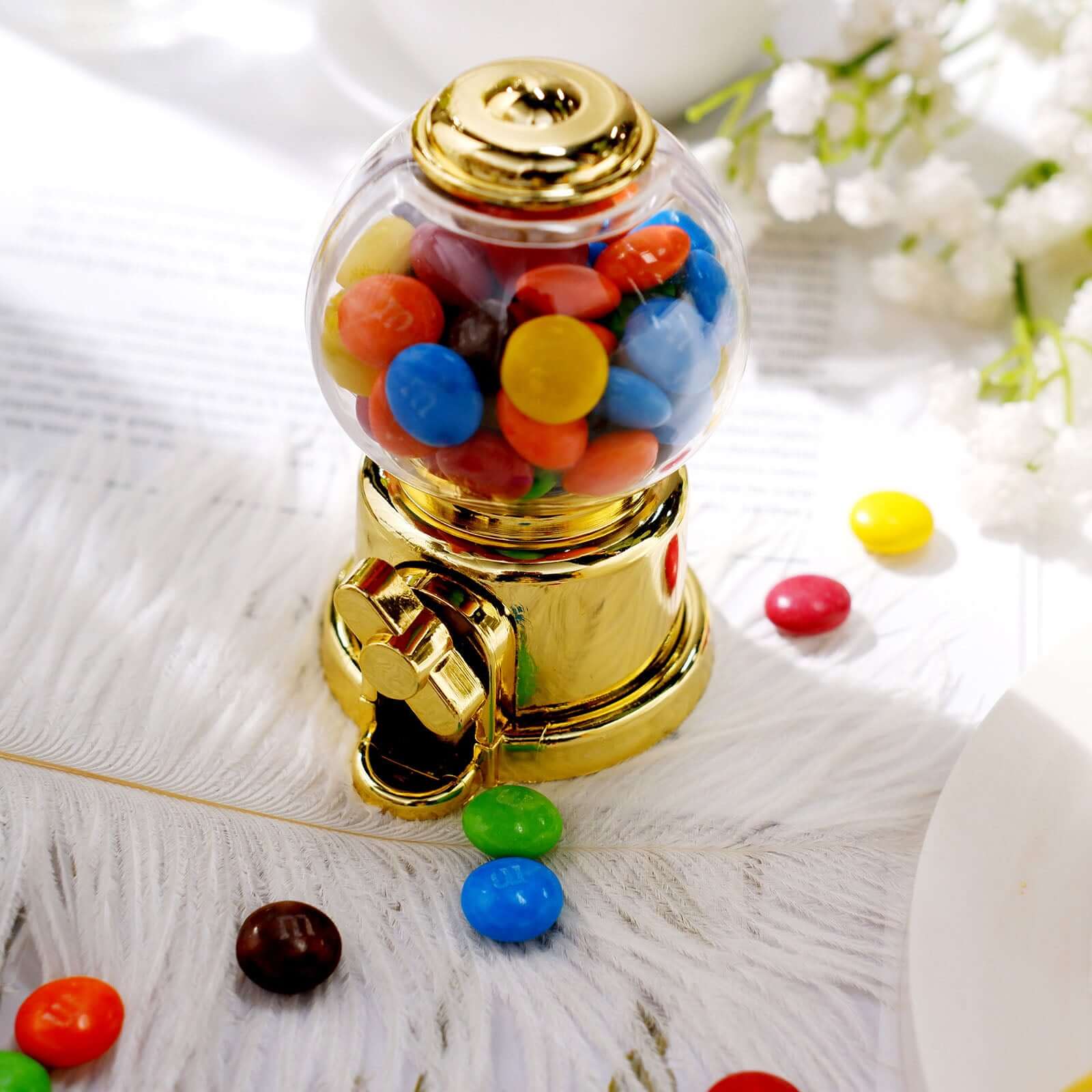 6 Pack 3.5 Clear Gold Mini Gumball Machine Treats Party Favor Boxes, Small Candy Container Gift Boxes