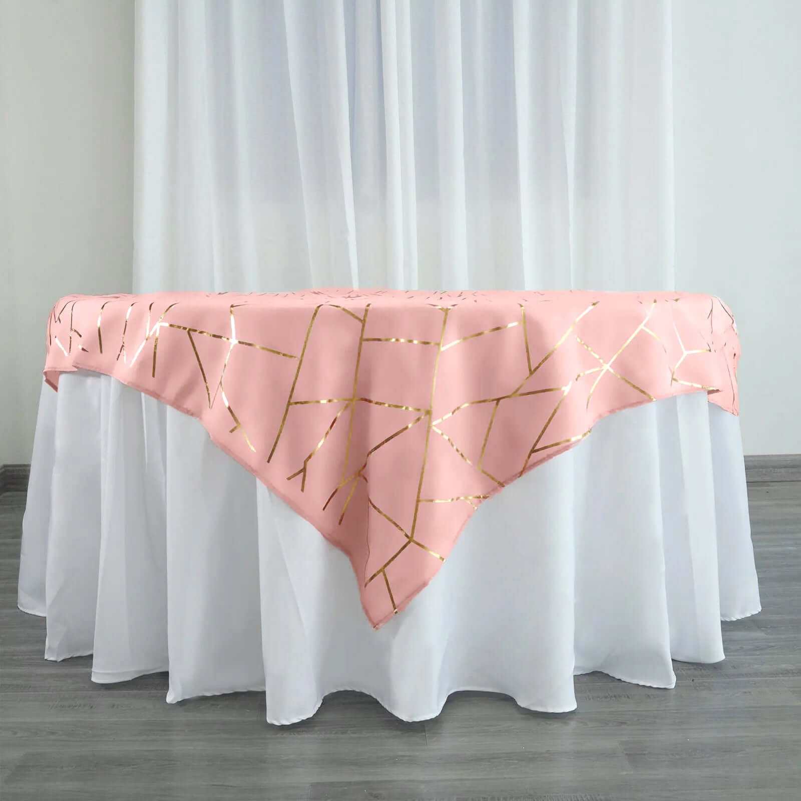 Polyester 54x54 Table Overlay Square Tablecloth Dusty Rose with Gold Foil Geometric Pattern - Wrinkle-Resistant & Durable Table Topper