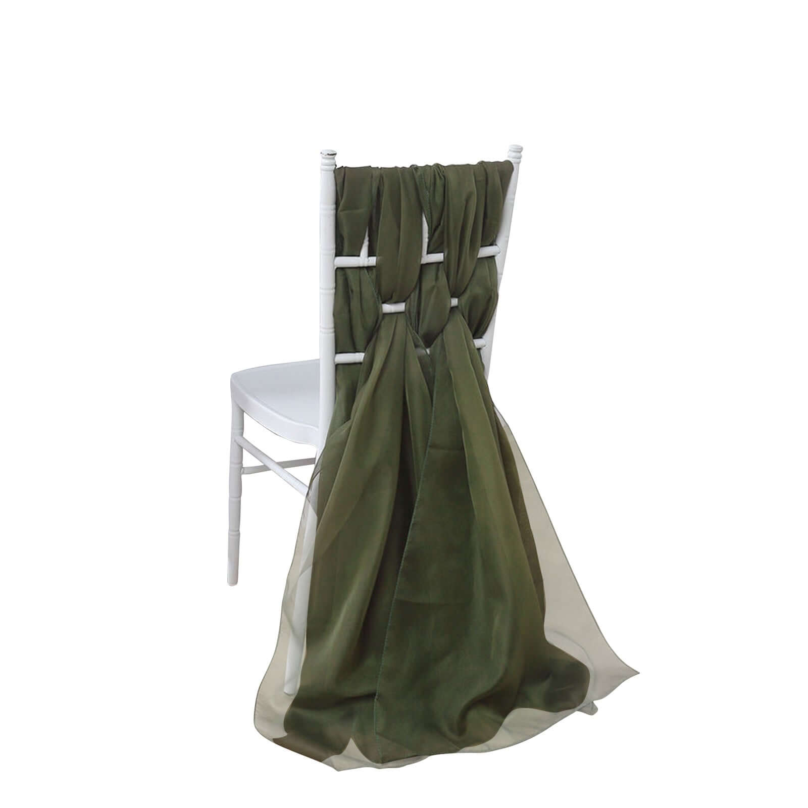 5 Pack Premium Chiffon Chair Sashes Olive Green - Soft & Lightweight Designer Chair Bows 22x78