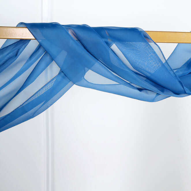 18ft Royal Blue Sheer Organza Wedding Arch Drapery Fabric, Window Scarf Valance