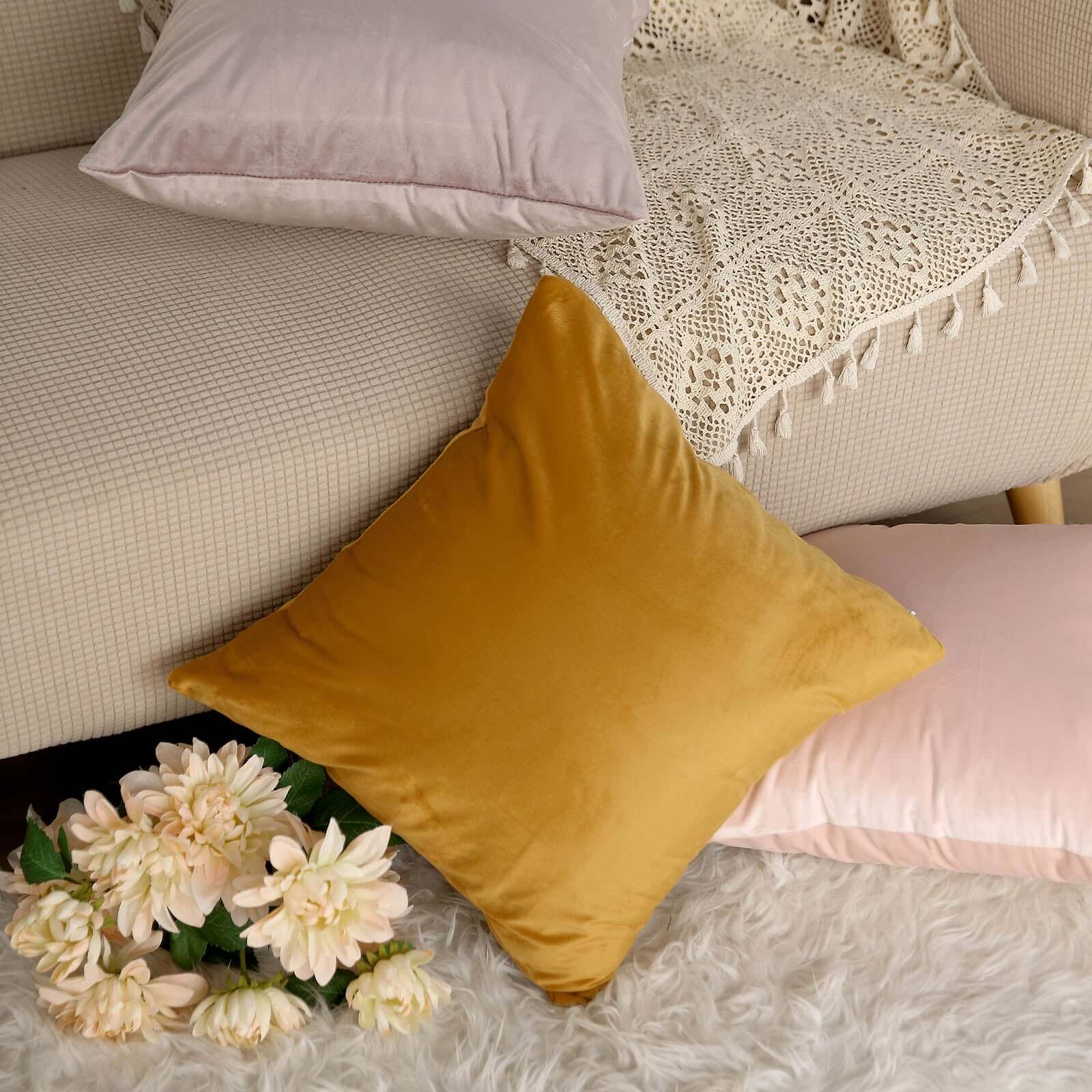 2 Pack 18 Gold Soft Velvet Square Throw Pillow Cover