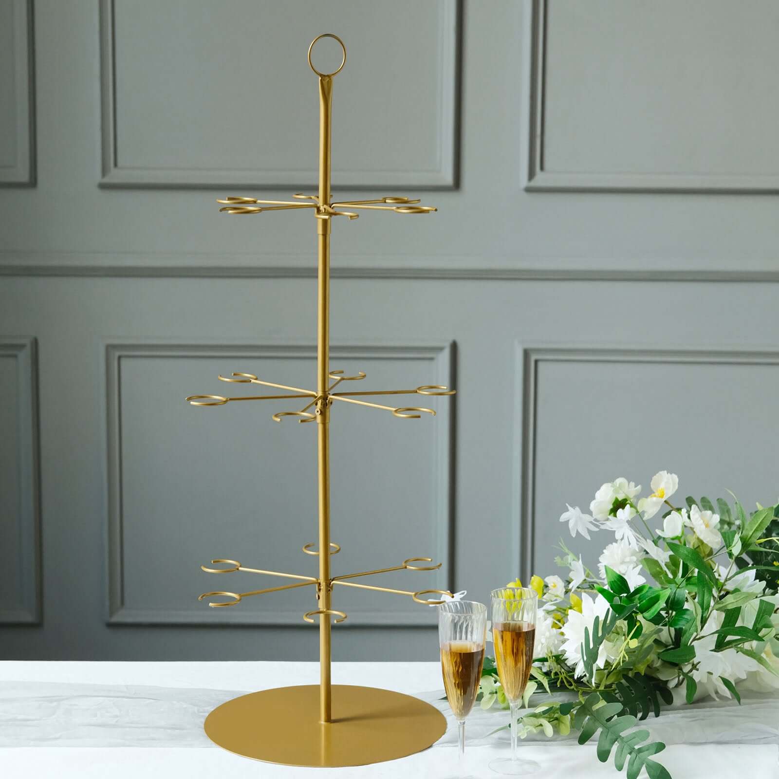 3-Tier Champagne Glass Holder Tower Gold - Modern Metal Flute Display Rack Cocktail Tree Stand for Professional & Home Use 33