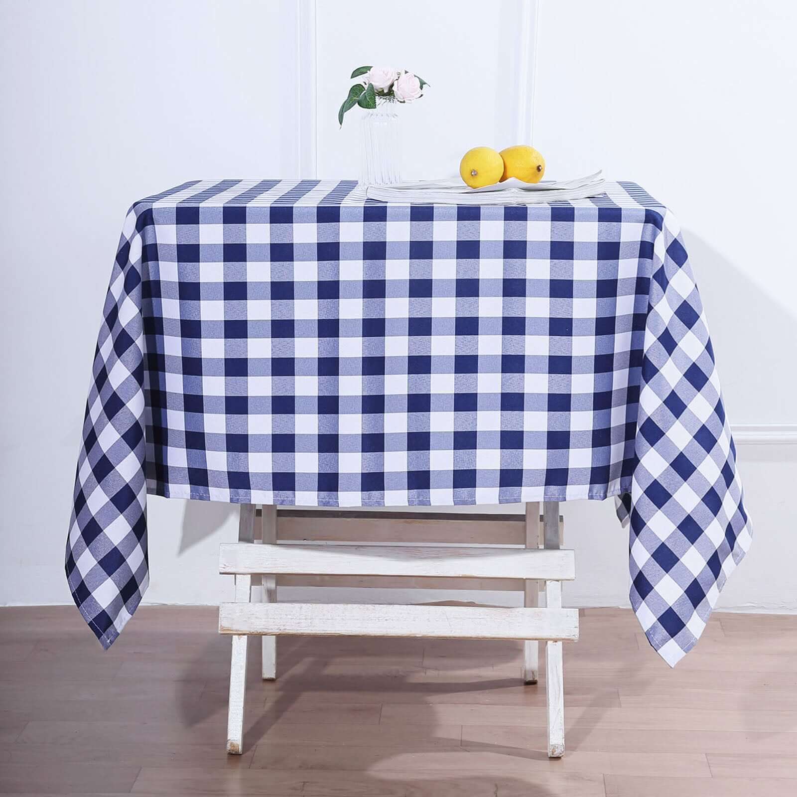 Polyester 54x54 Square Tablecloth White/Navy Blue - Checkered Buffalo Plaid Design for Casual Table Settings